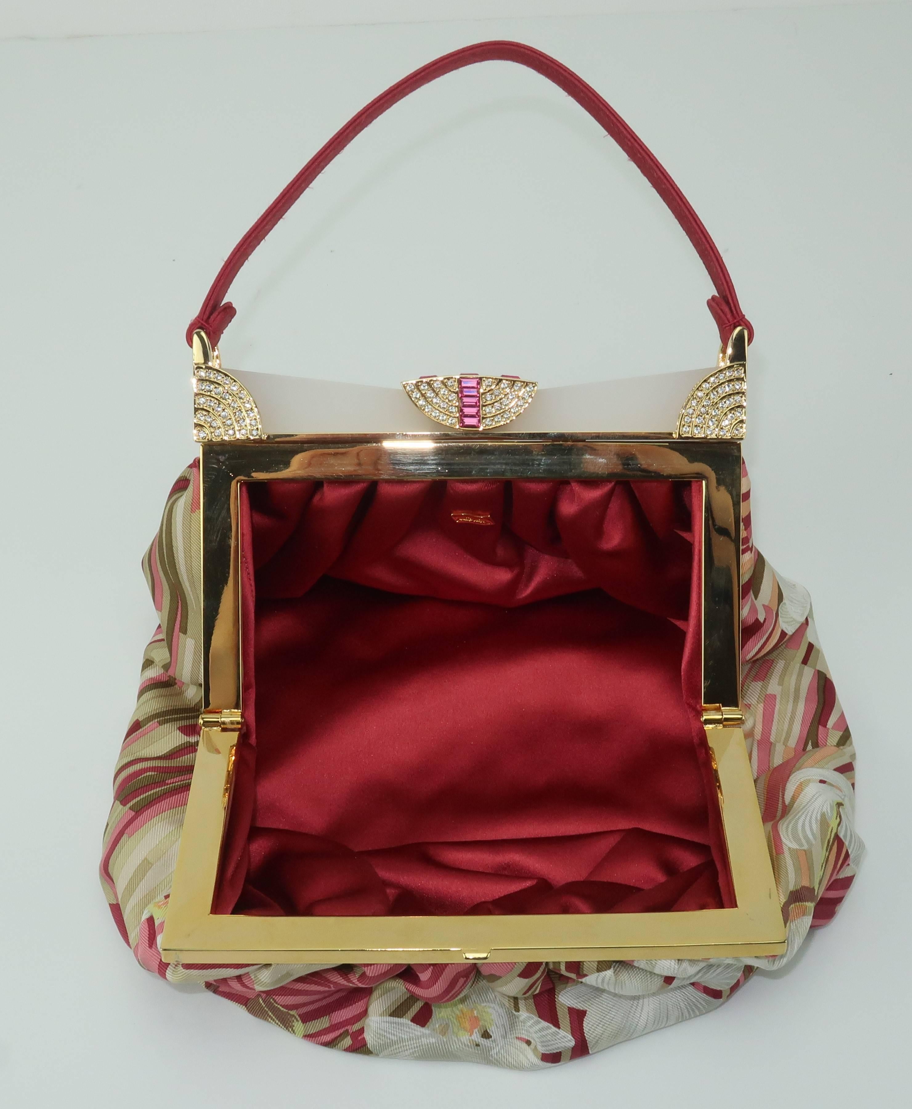 Judith Leiber Tropical Silk Handbag With Art Deco Style Frame 7