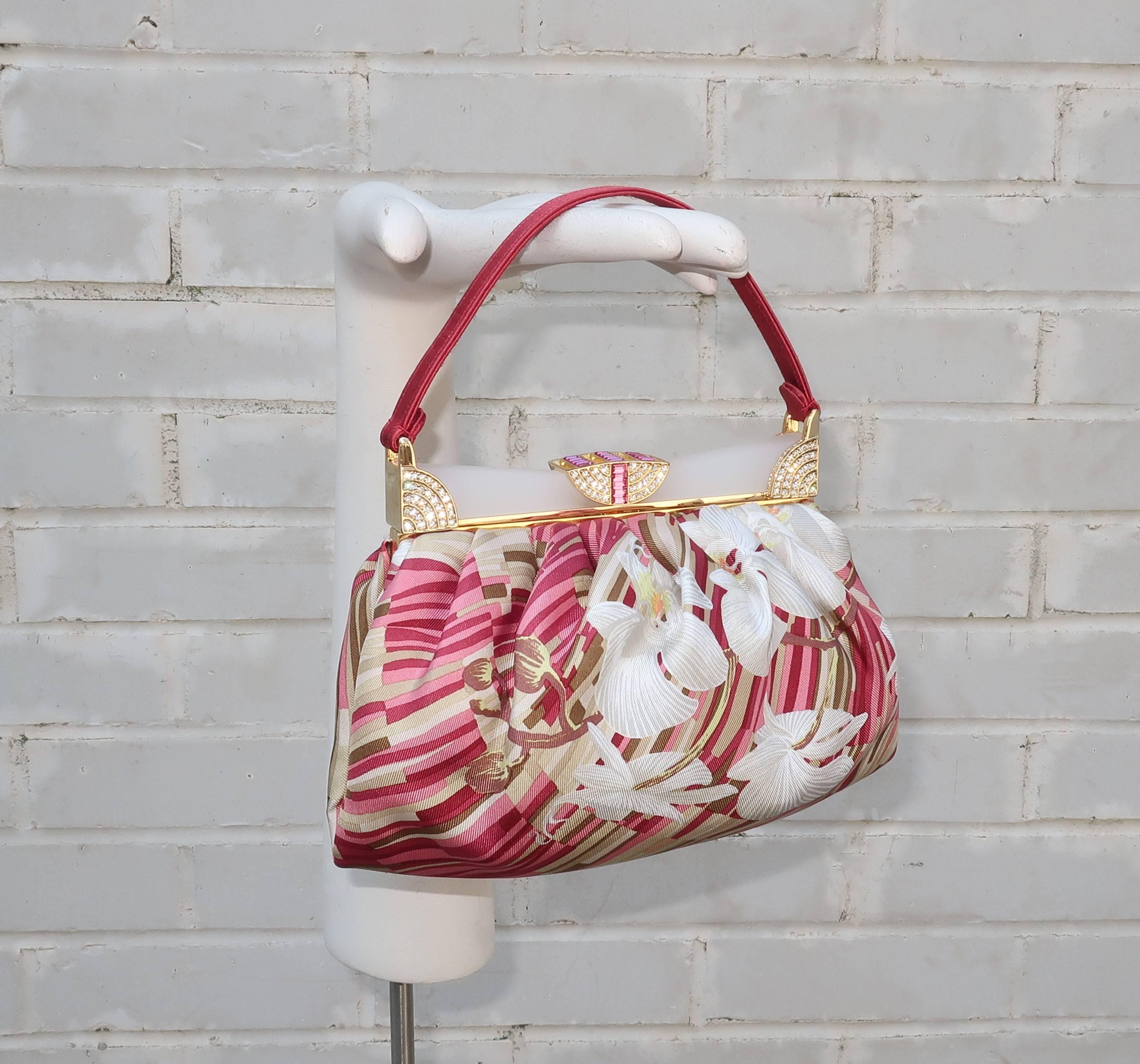 Women's Judith Leiber Tropical Silk Handbag With Art Deco Style Frame