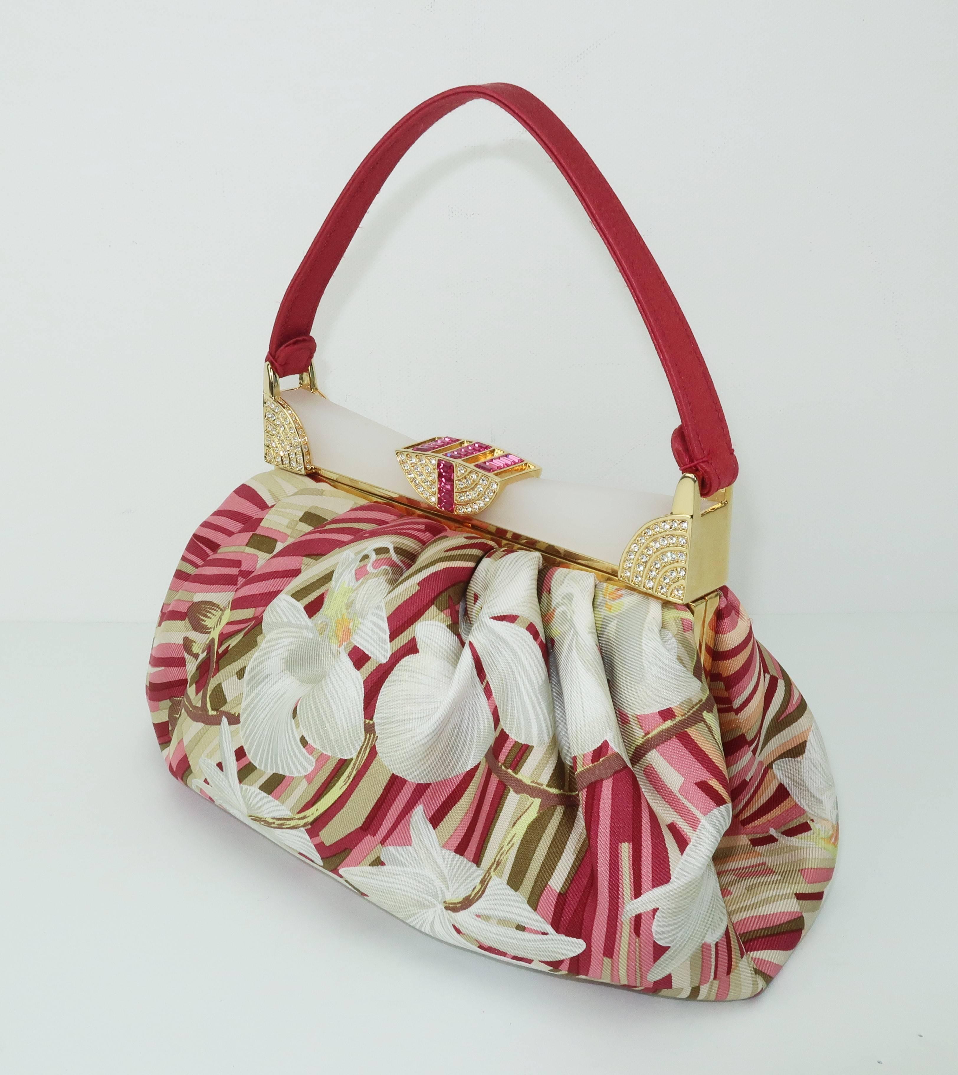 Judith Leiber Tropical Silk Handbag With Art Deco Style Frame 2