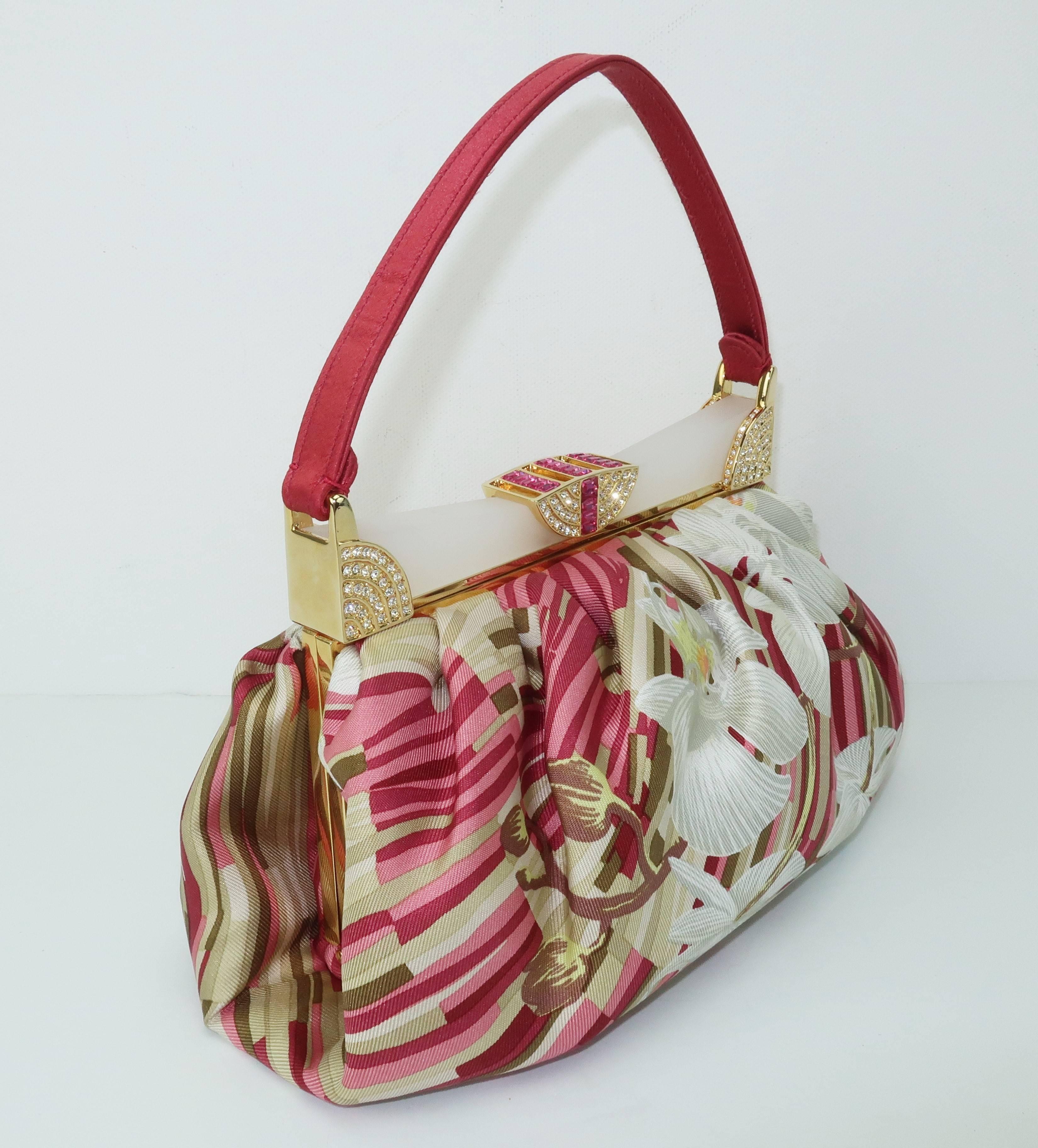 Judith Leiber Tropical Silk Handbag With Art Deco Style Frame 1