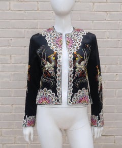 C.1960 Dynasty Colorful Beaded Black Satin Evening Jacket With Bird Motif