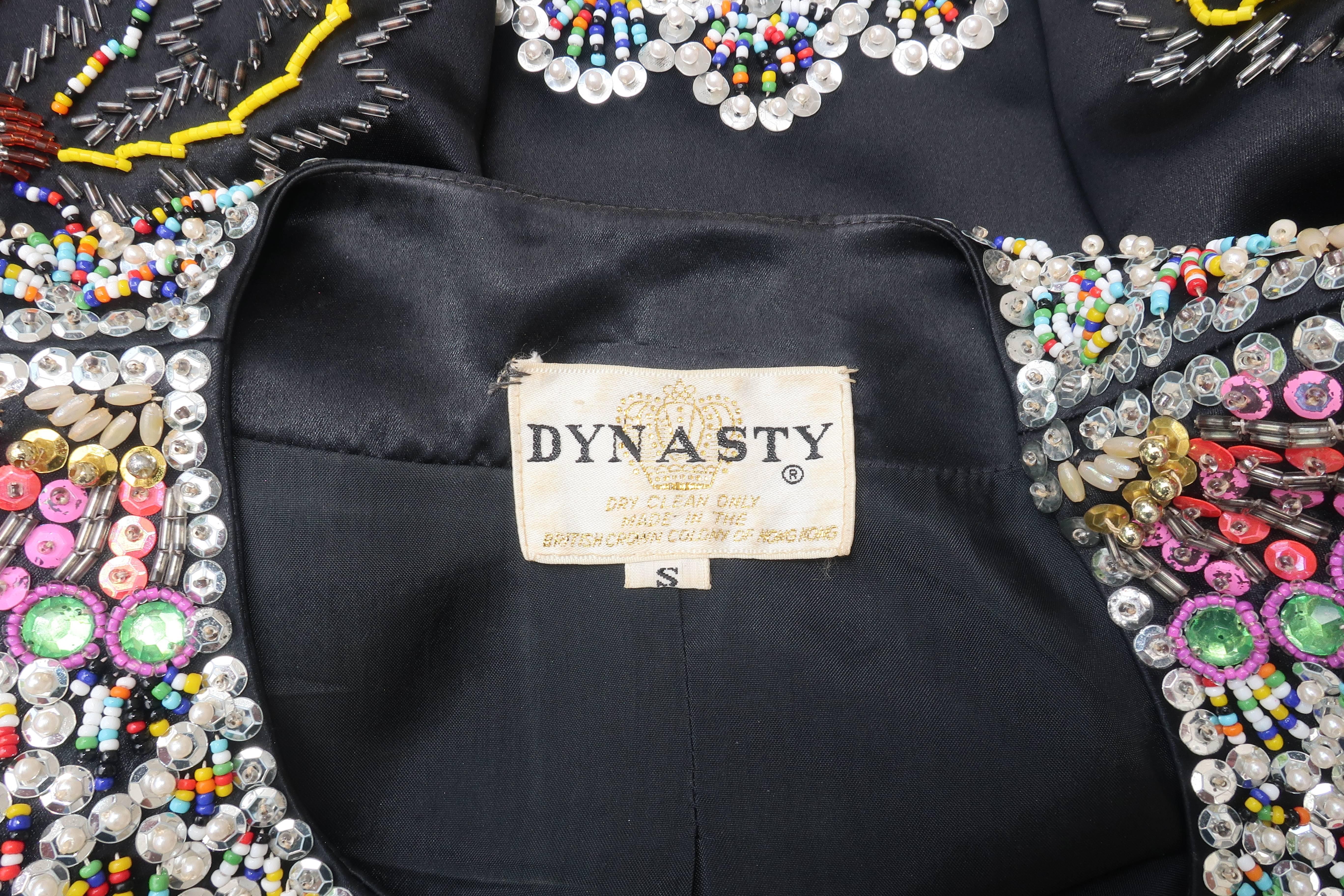 C.1960 Dynasty Colorful Beaded Black Satin Evening Jacket With Bird Motif 9