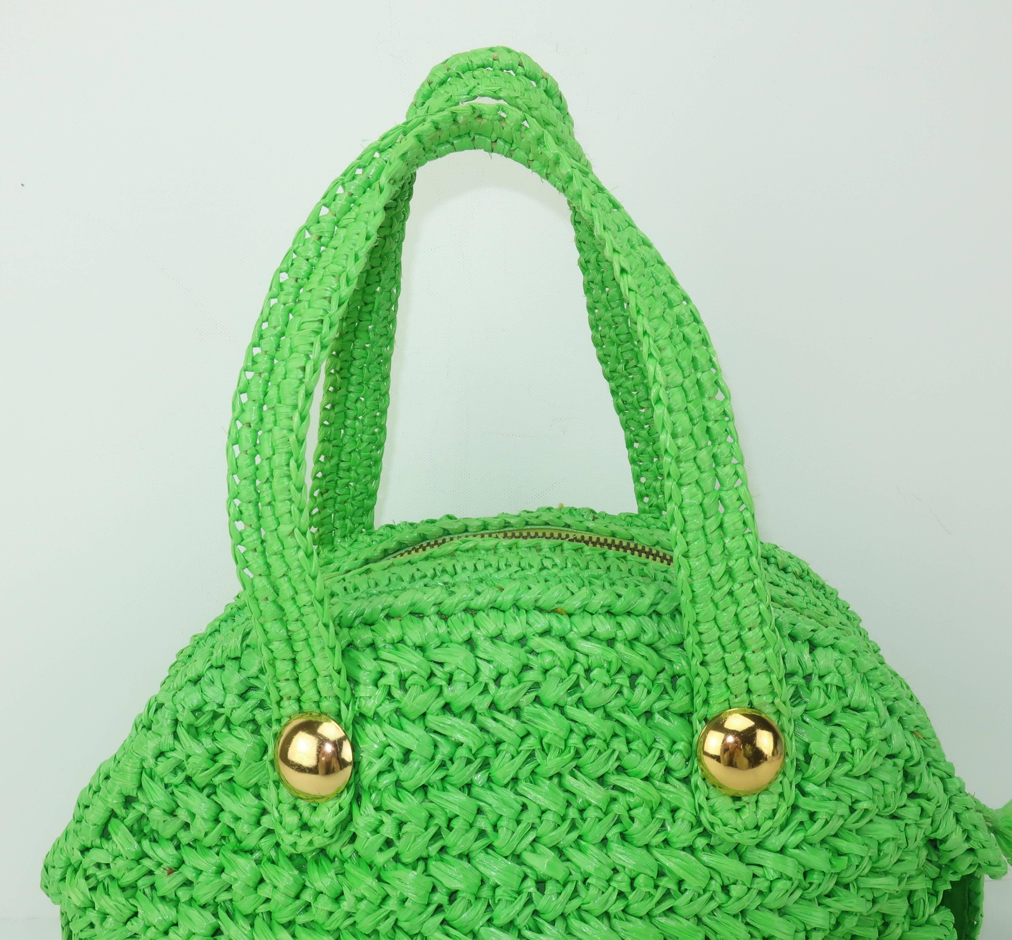 We will playfully call this one the 'Kermit' bag and claim that it is easy to be green!  This whimsical kelly green satchel handbag is just for fun and perfect for a summertime color punch.  Designed under the Marchioness label for famed department