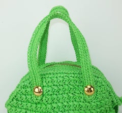 1960's Marchioness Green Straw Satchel Handbag