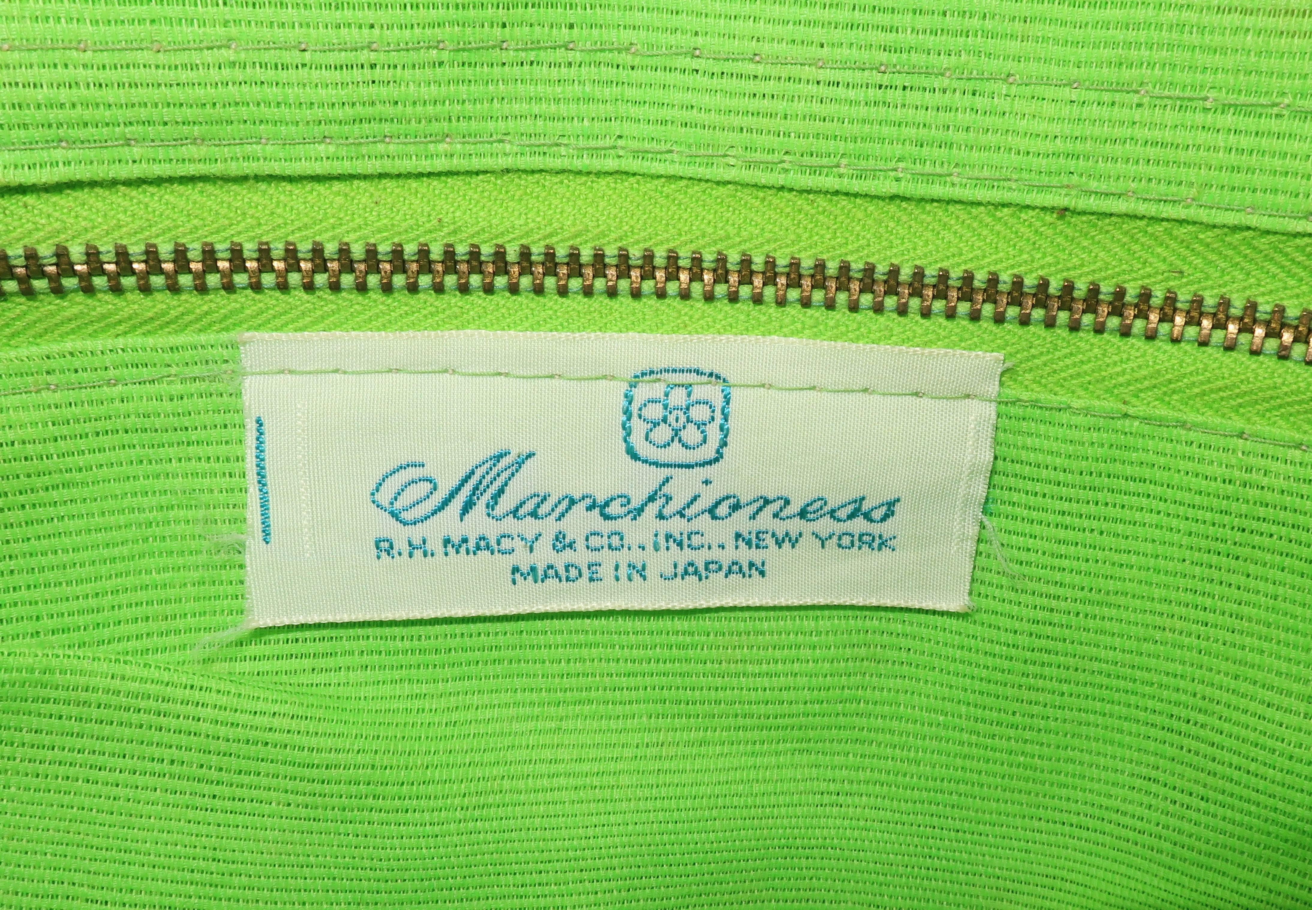 1960's Marchioness Green Straw Satchel Handbag 7