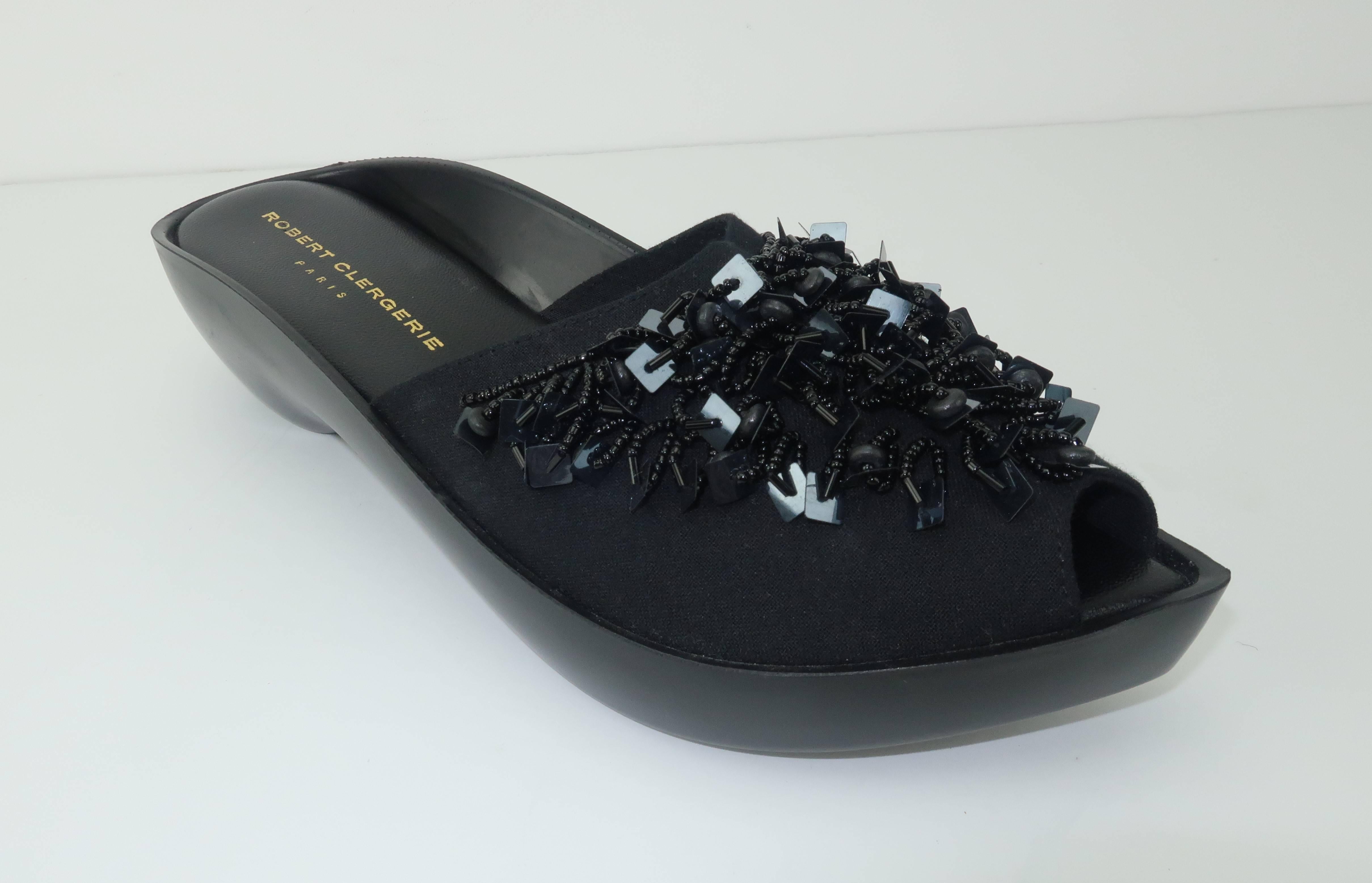 Women's Robert Clergerie Black Canvas Beaded 'Fruit' Slide Sandals Sz 8 1/2B