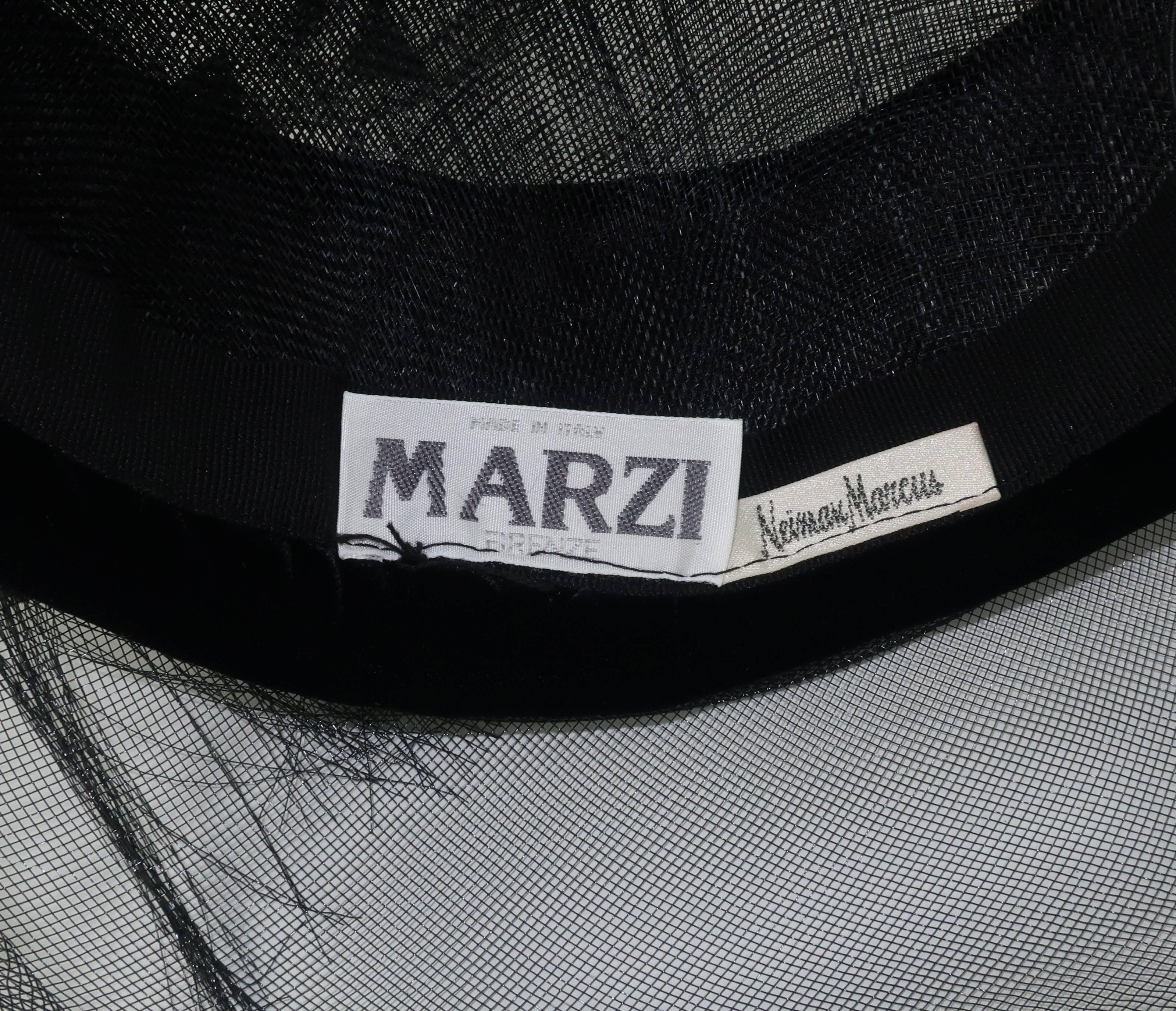 Vintage Marzi Sculptural Italian Black Net & Velvet Hat 7