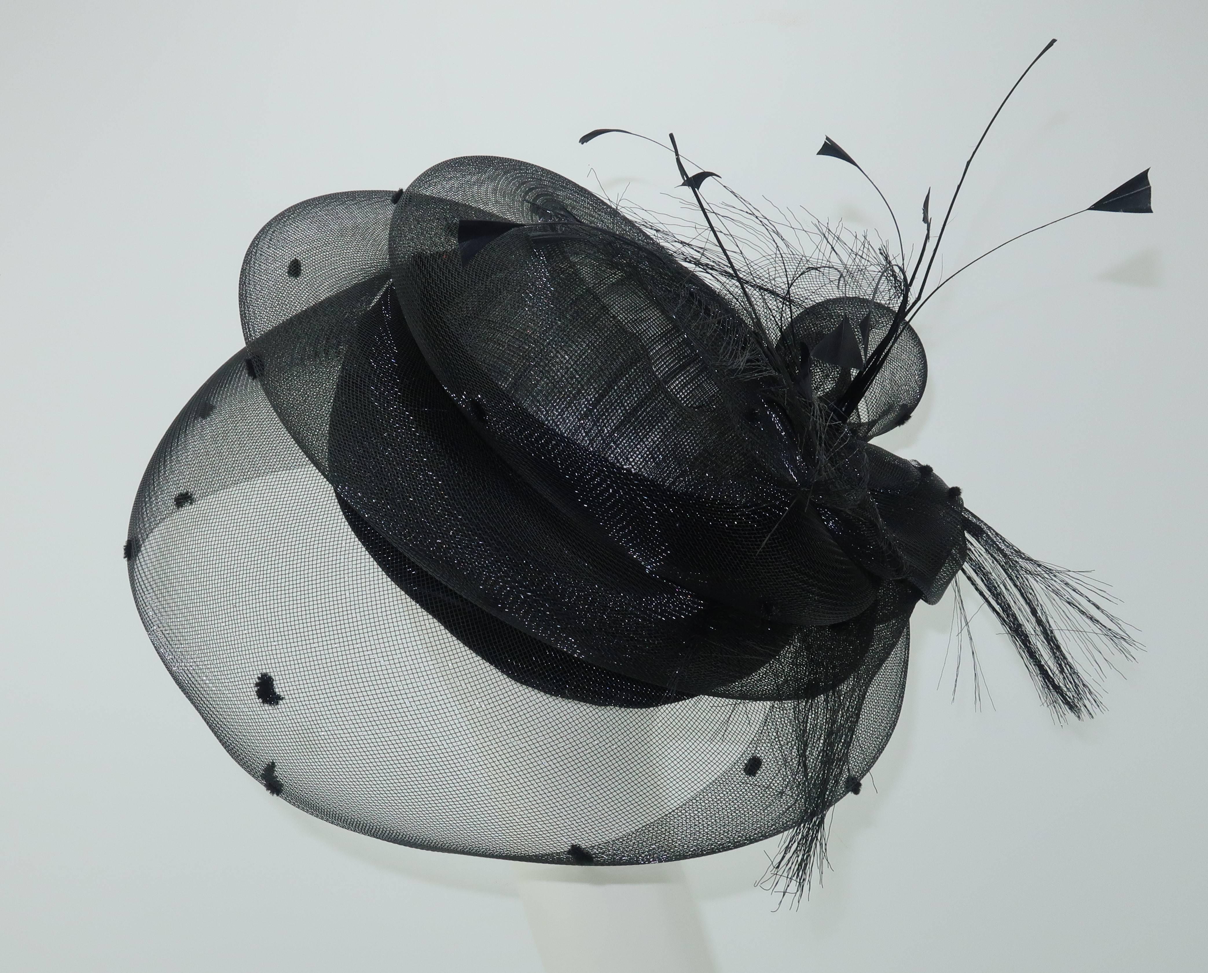 Vintage Marzi Sculptural Italian Black Net & Velvet Hat 4