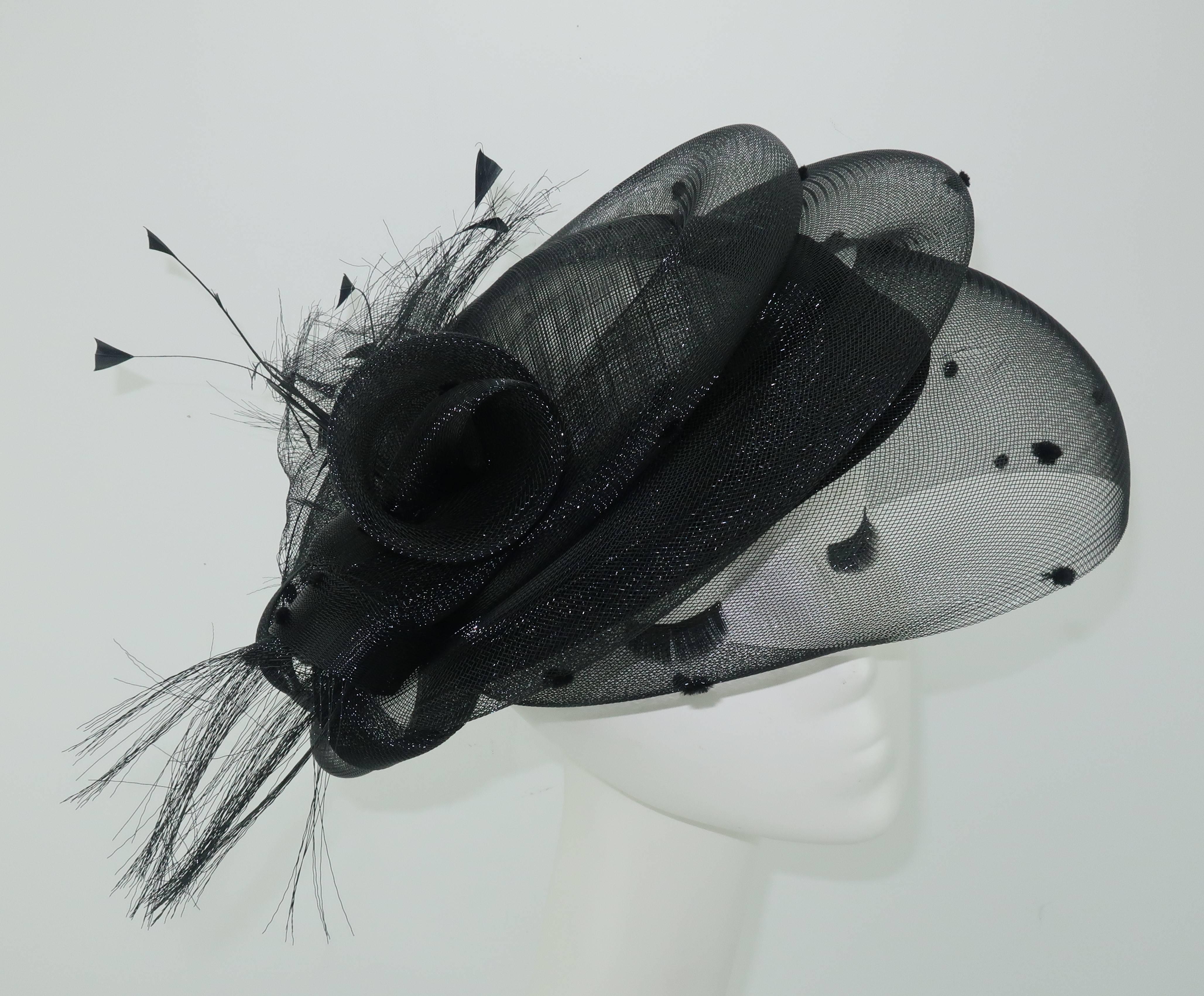 Women's Vintage Marzi Sculptural Italian Black Net & Velvet Hat