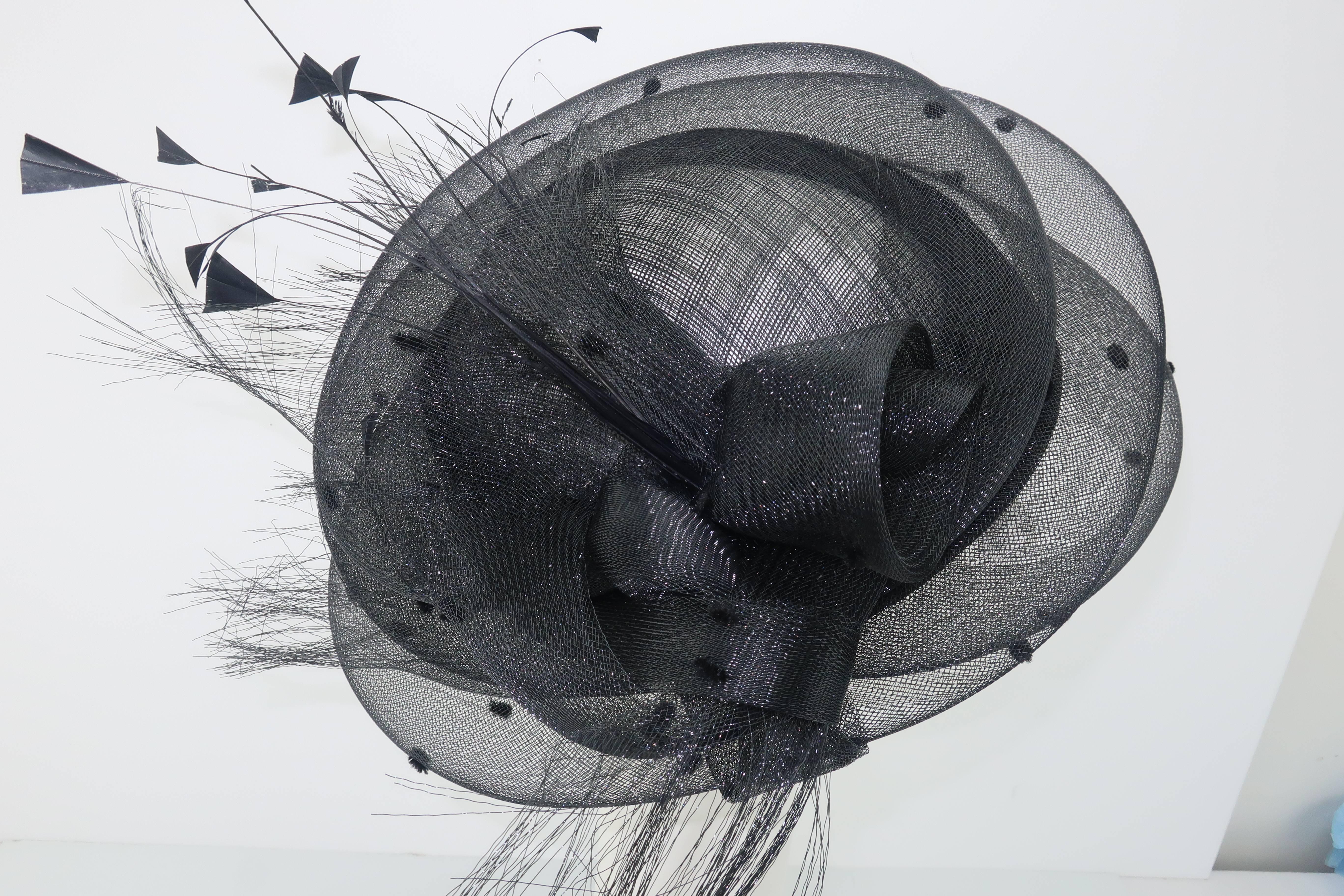 Vintage Marzi Sculptural Italian Black Net & Velvet Hat 2
