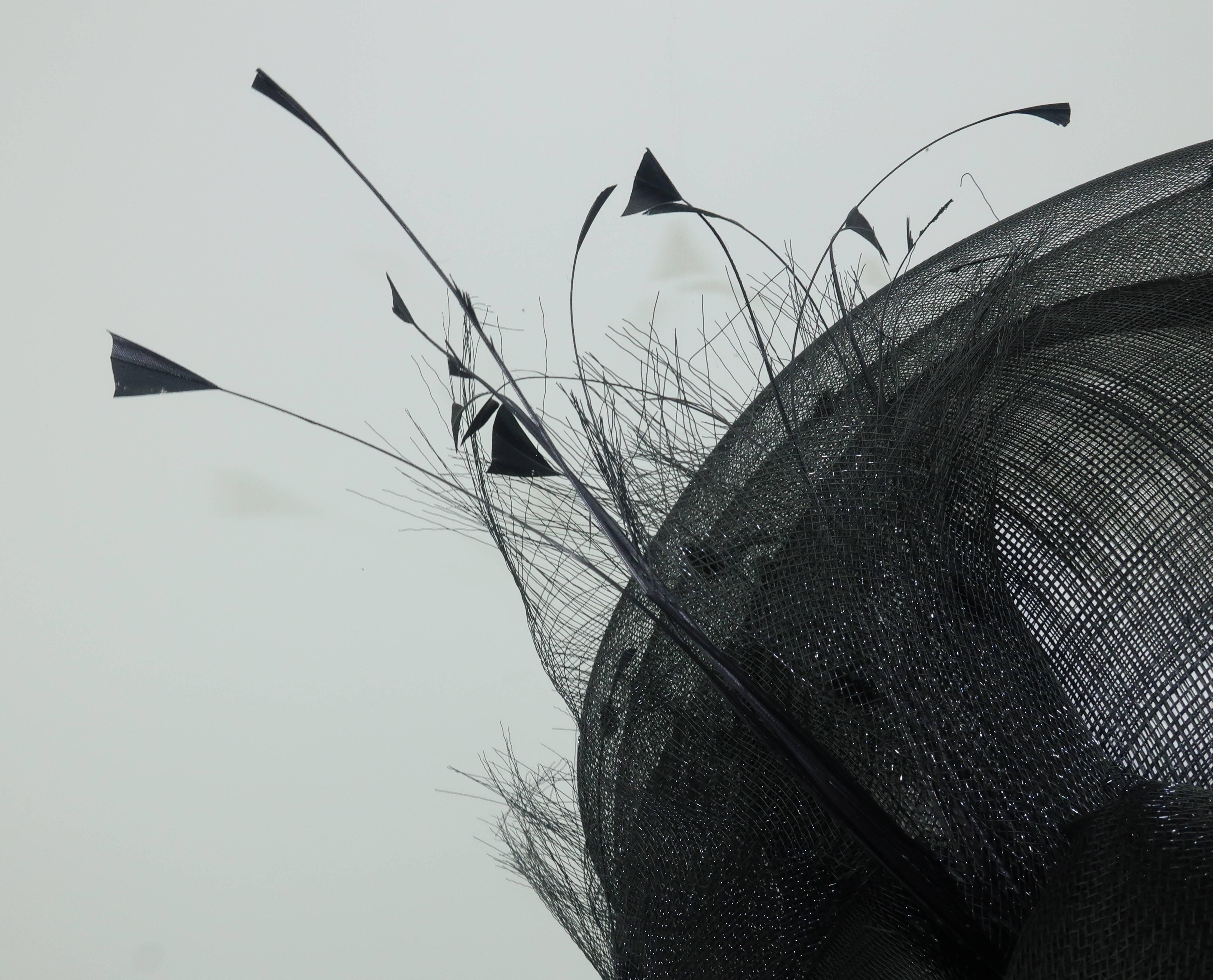 Vintage Marzi Sculptural Italian Black Net & Velvet Hat 3