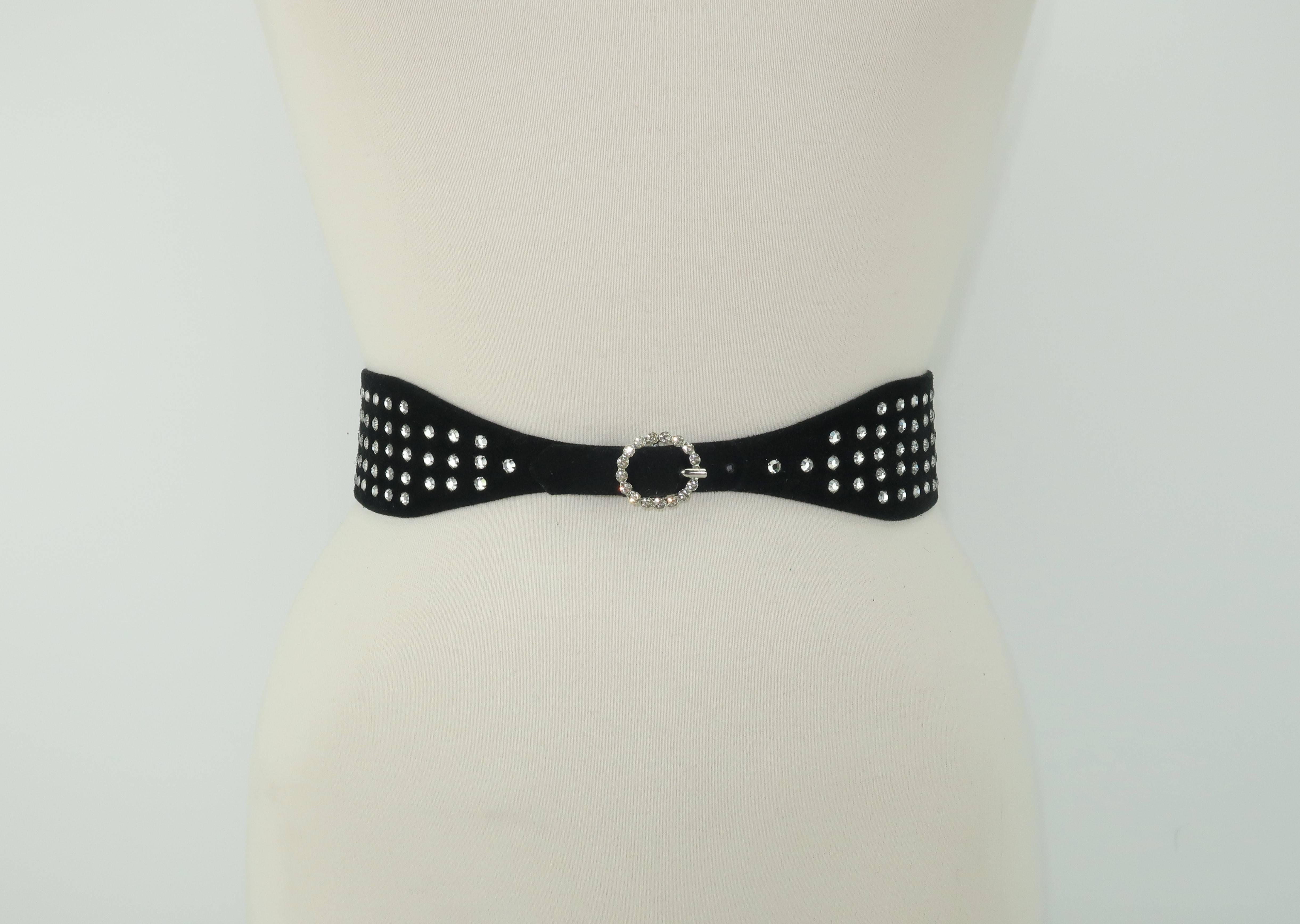 Yves Saint Laurent Vintage Rhinestone Studded Black Suede Corset Belt In Good Condition In Atlanta, GA