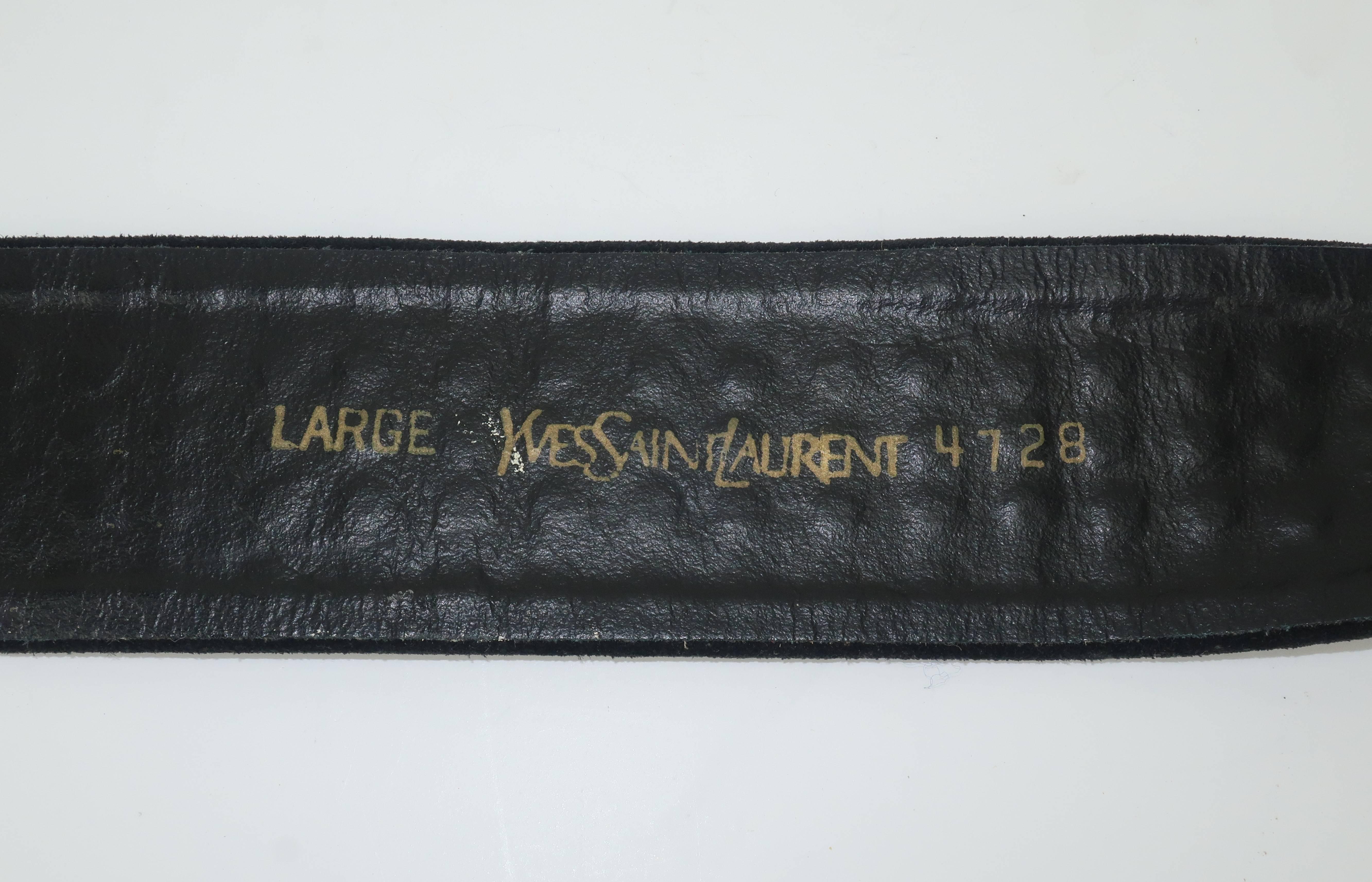 Yves Saint Laurent Vintage Rhinestone Studded Black Suede Corset Belt 6