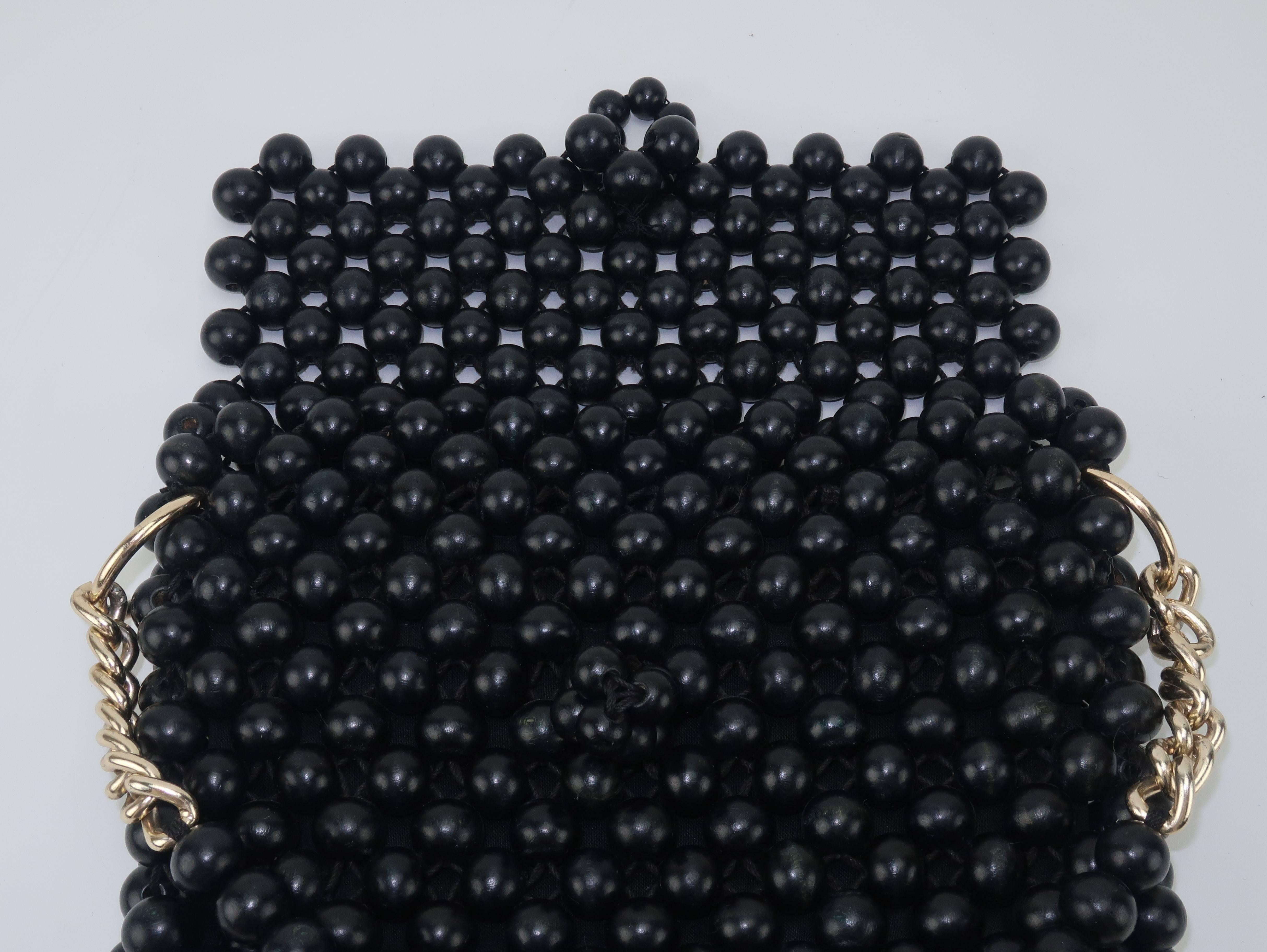 1960's Mod Black Wood Bead Handbag 3