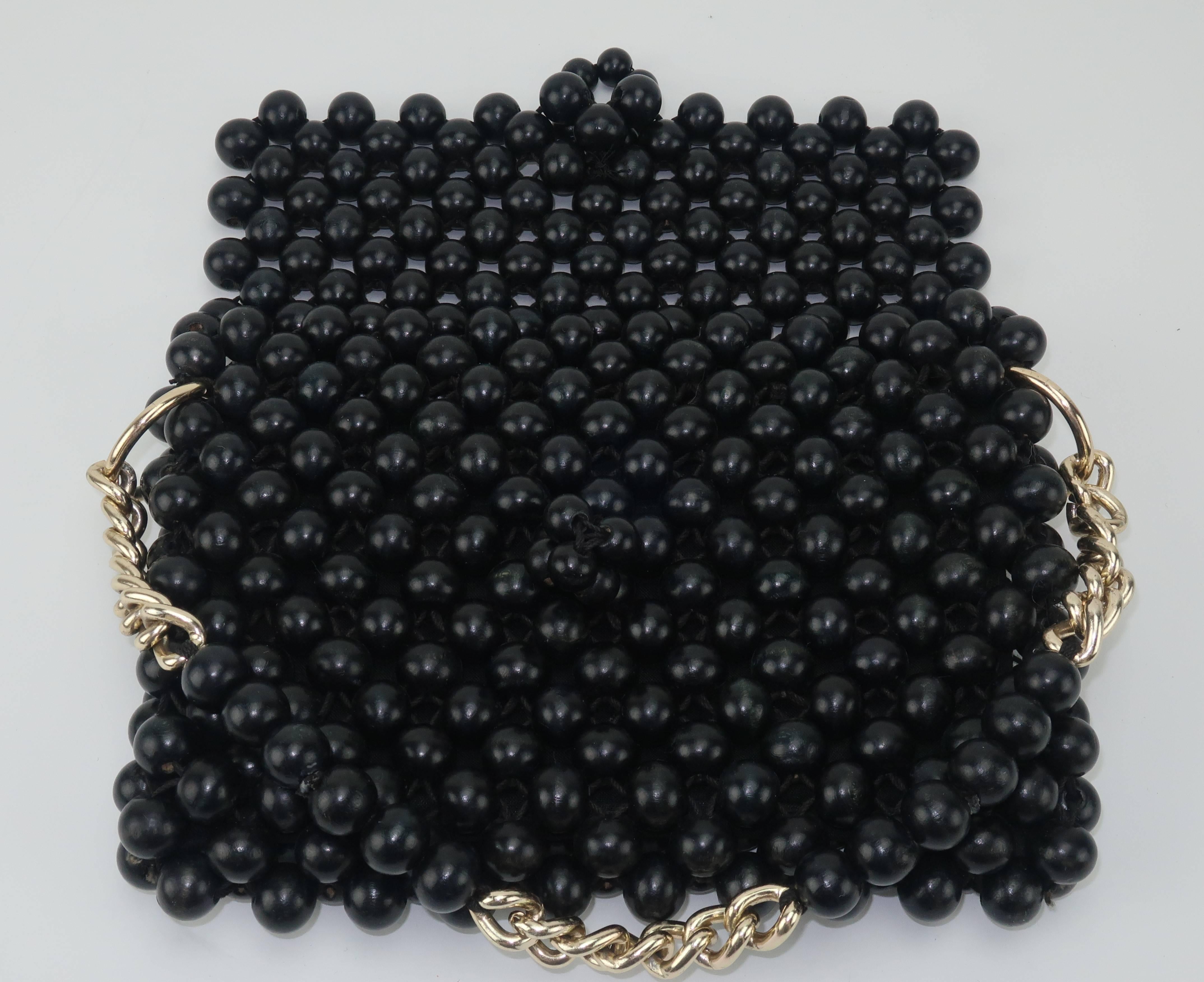 1960's Mod Black Wood Bead Handbag 4