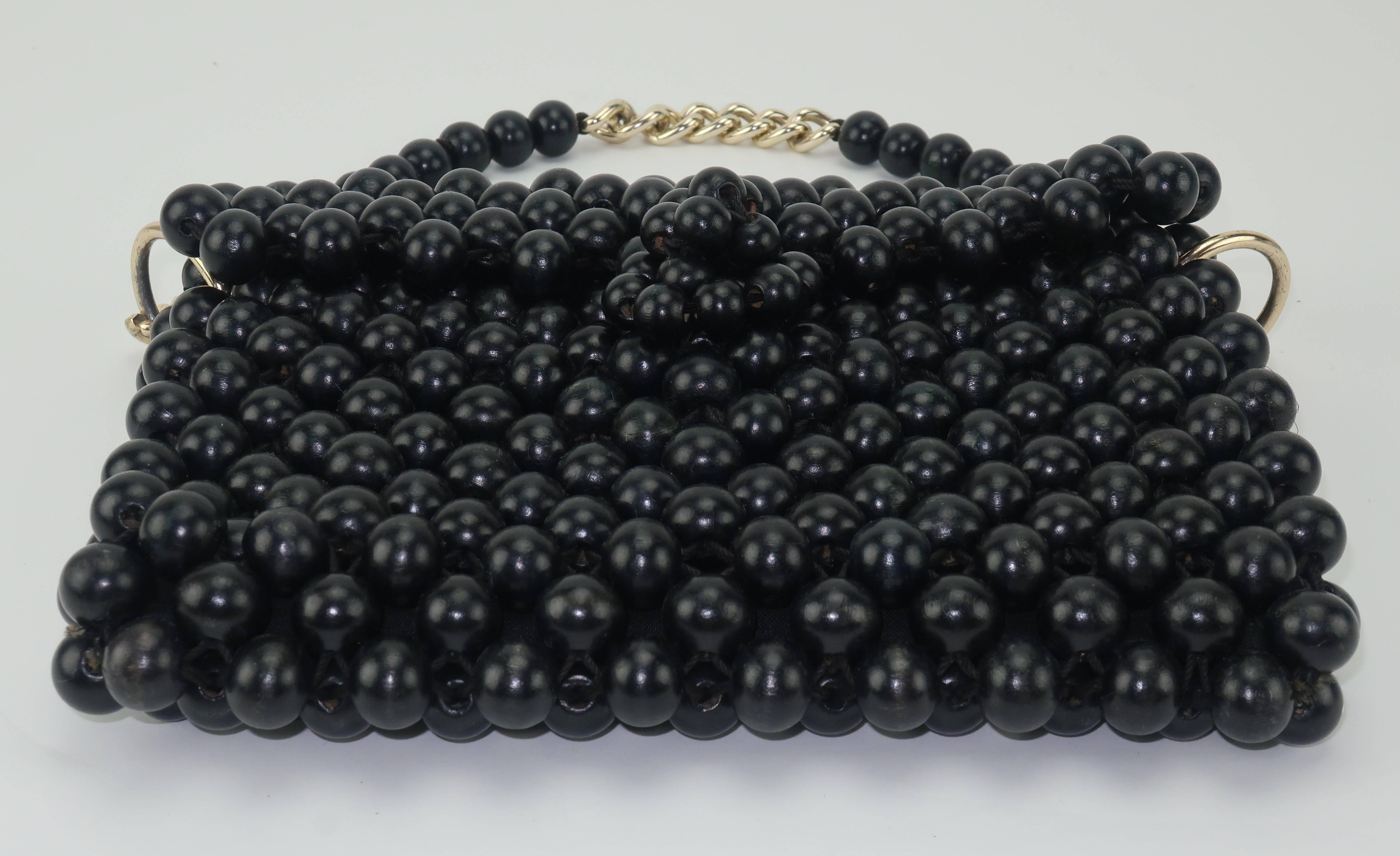 Women's 1960's Mod Black Wood Bead Handbag