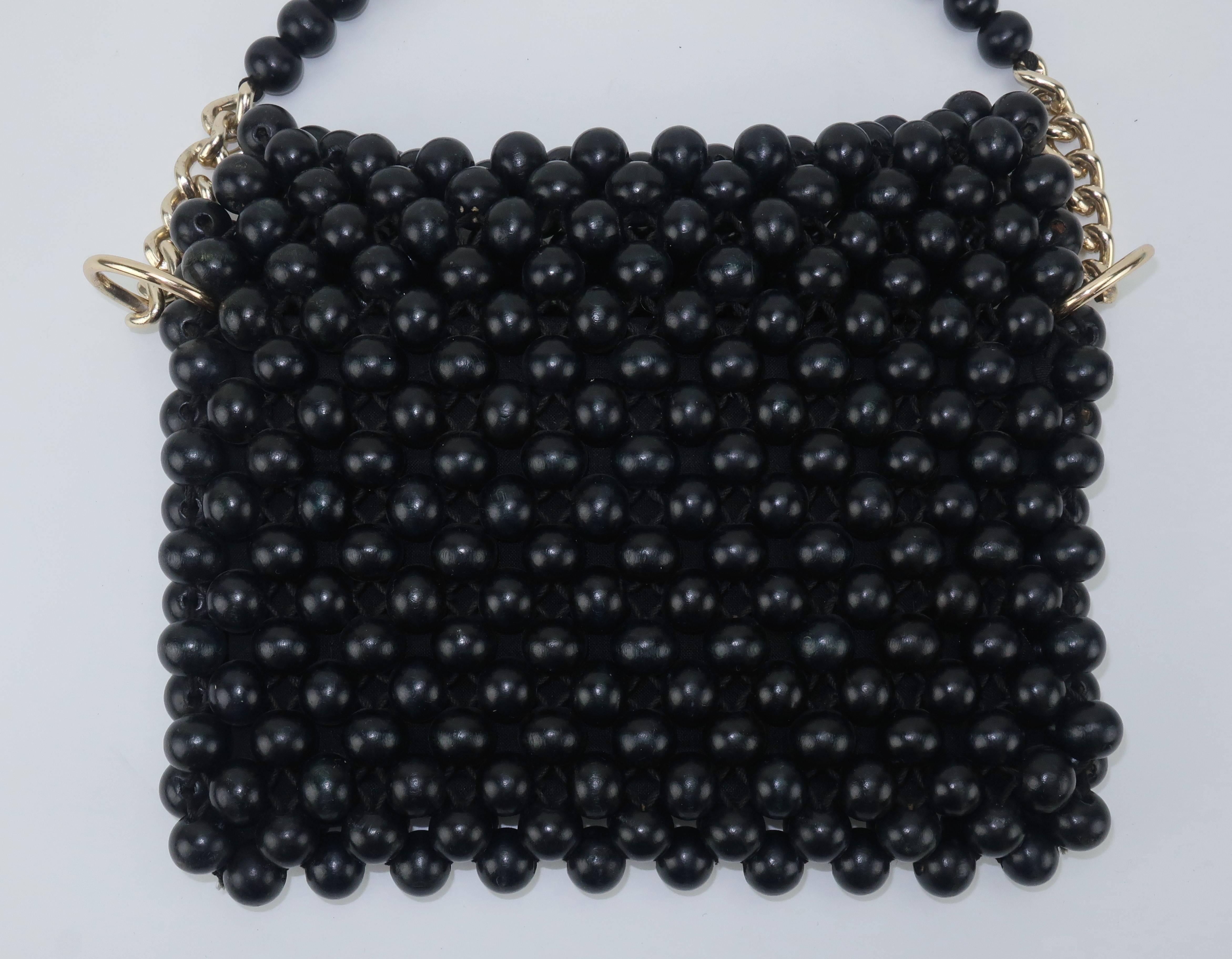 1960's Mod Black Wood Bead Handbag 2
