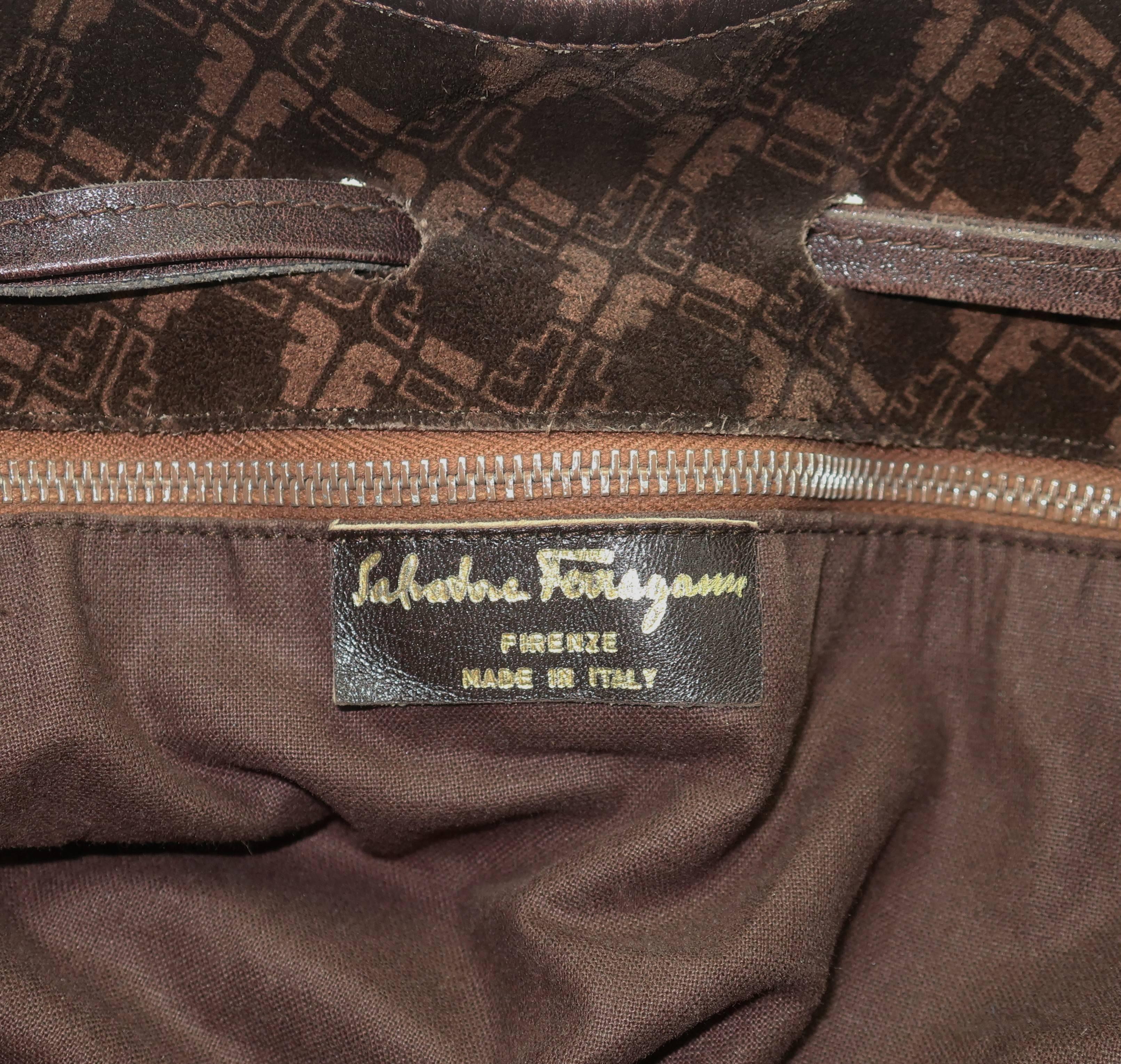 Vintage Ferragamo Brown Suede Logo Drawstring Hobo Handbag 9