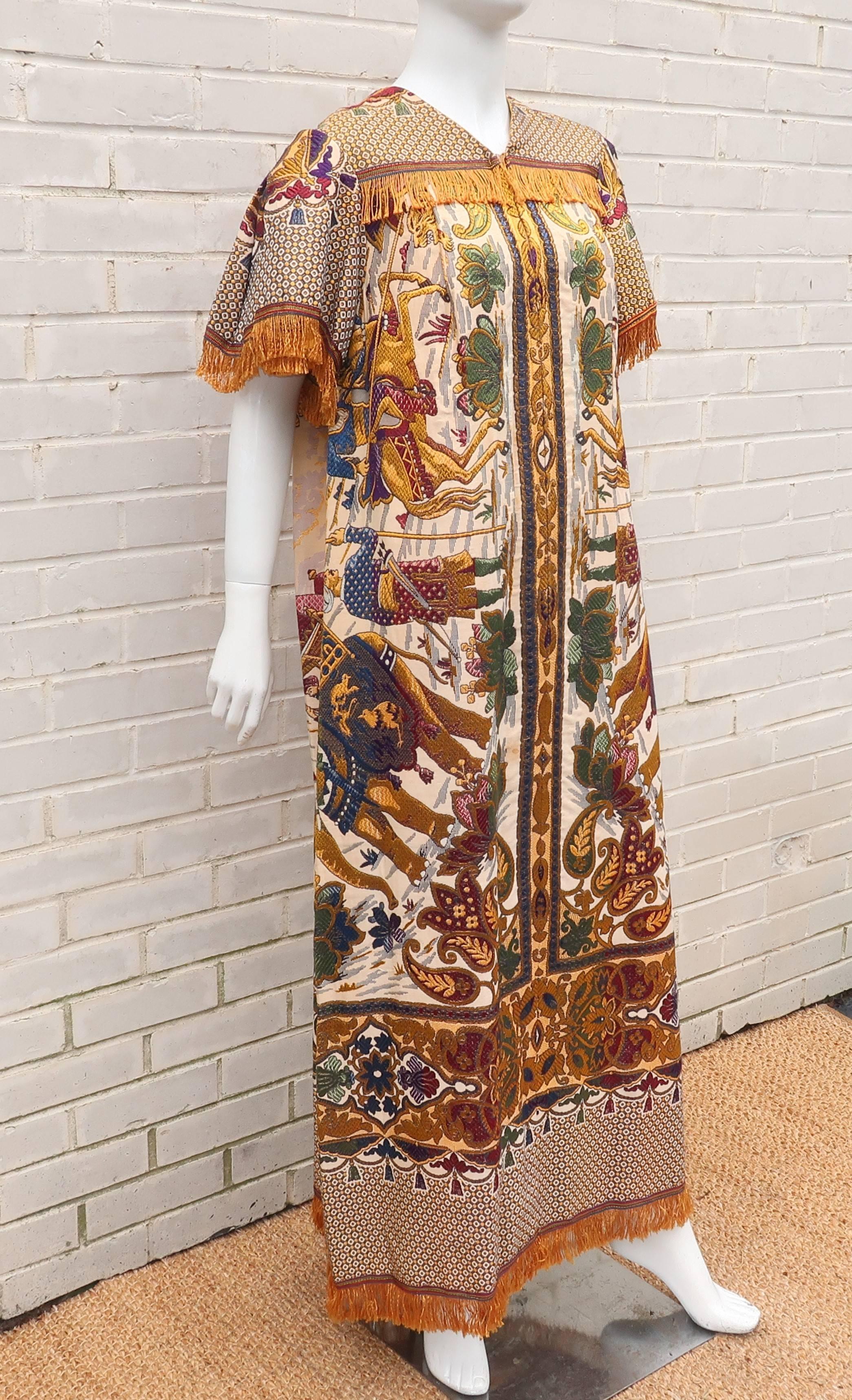 1960's Georgie Keyloun Raj Tapestry Caftan Dress Robe In Fair Condition In Atlanta, GA