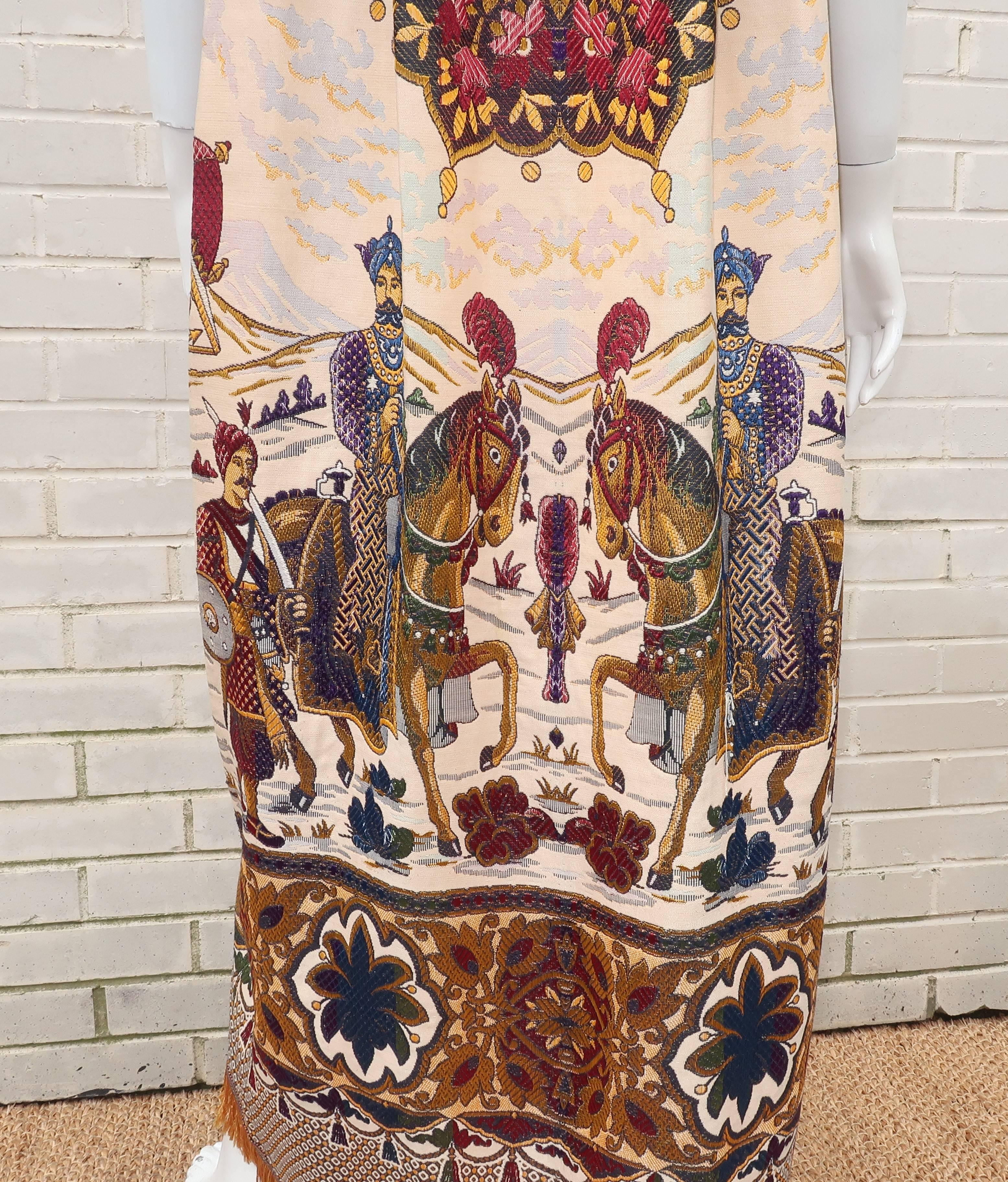 1960's Georgie Keyloun Raj Tapestry Caftan Dress Robe 3