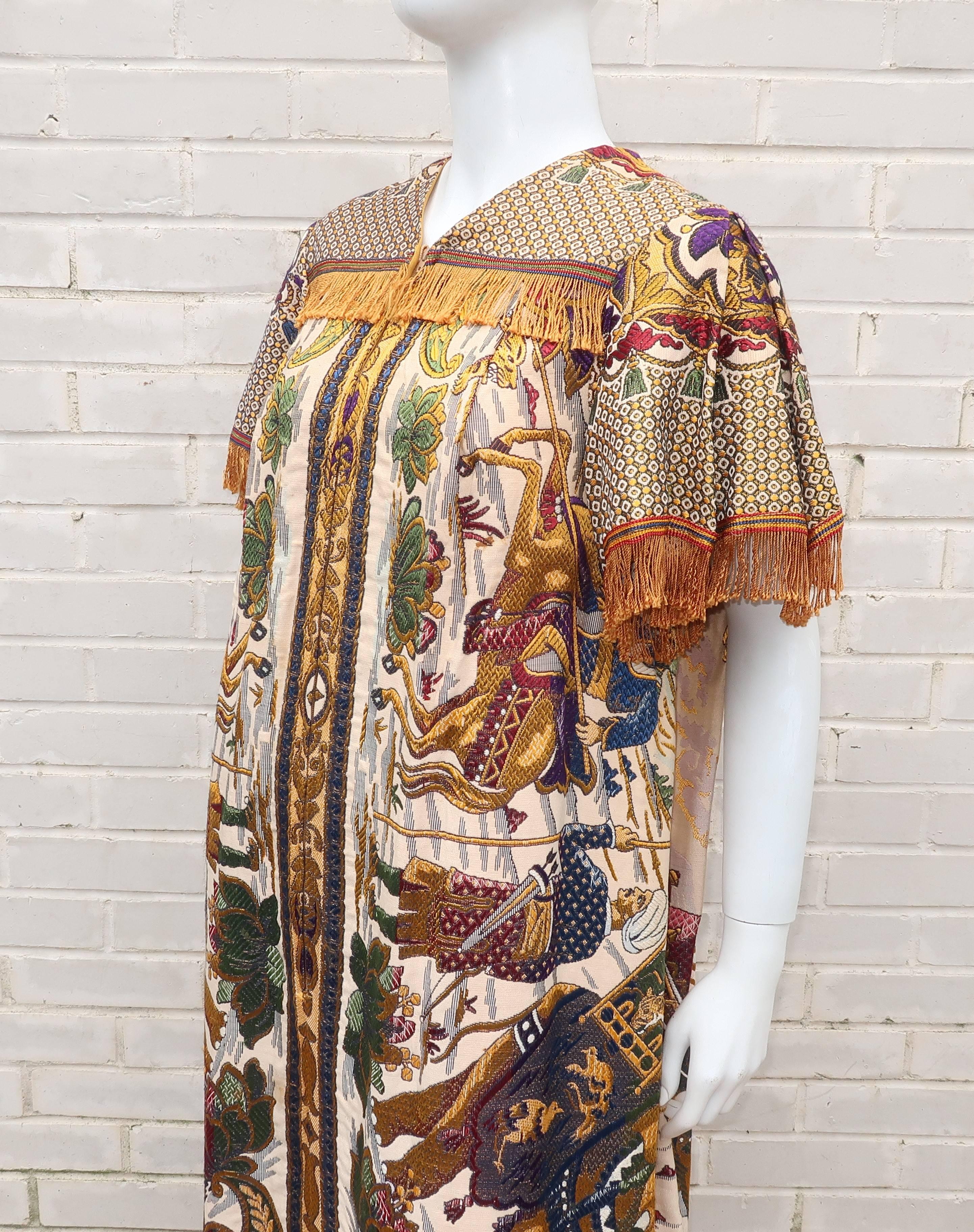 Women's 1960's Georgie Keyloun Raj Tapestry Caftan Dress Robe