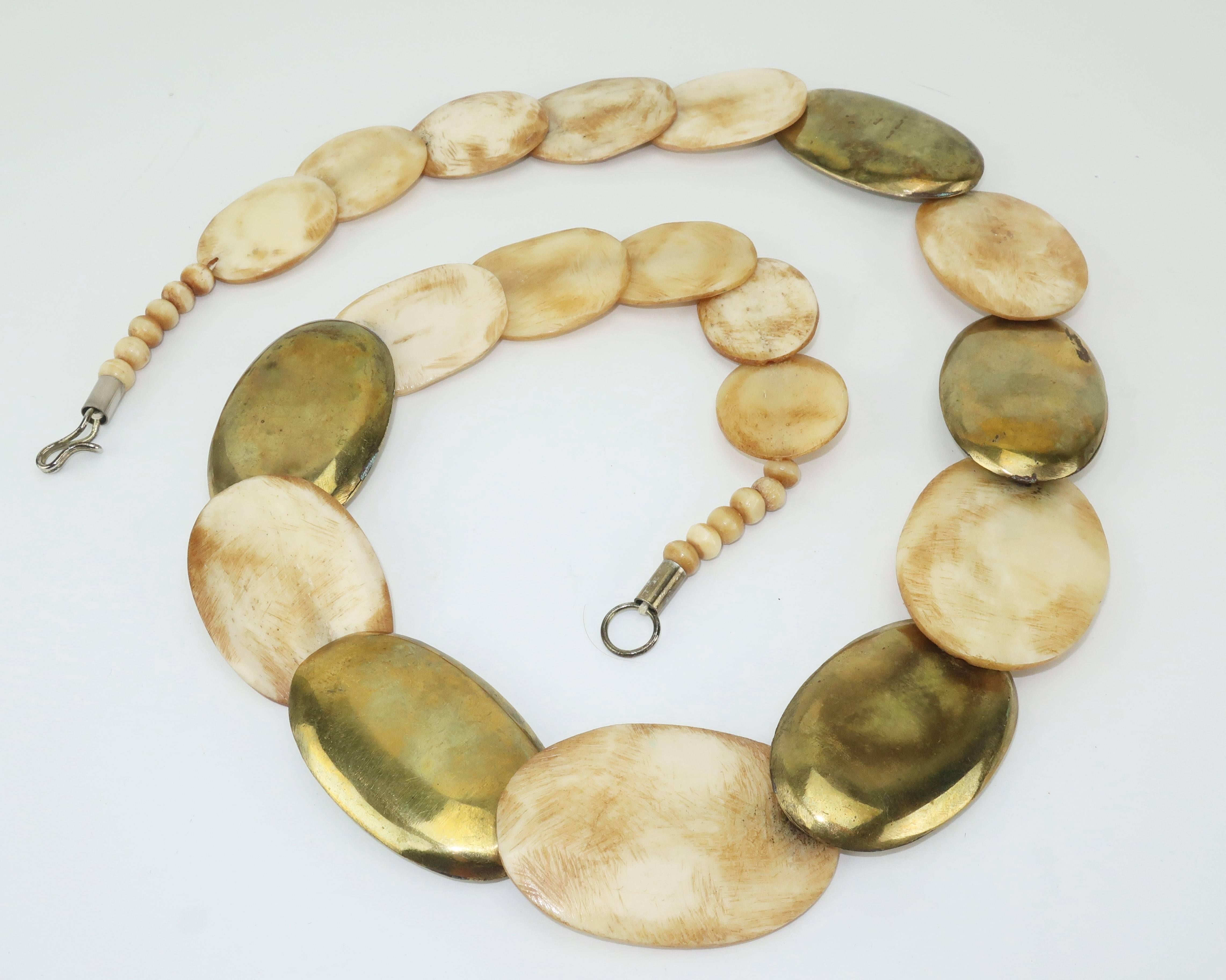 Women's Exotic Vintage Brass & Bone Necklace