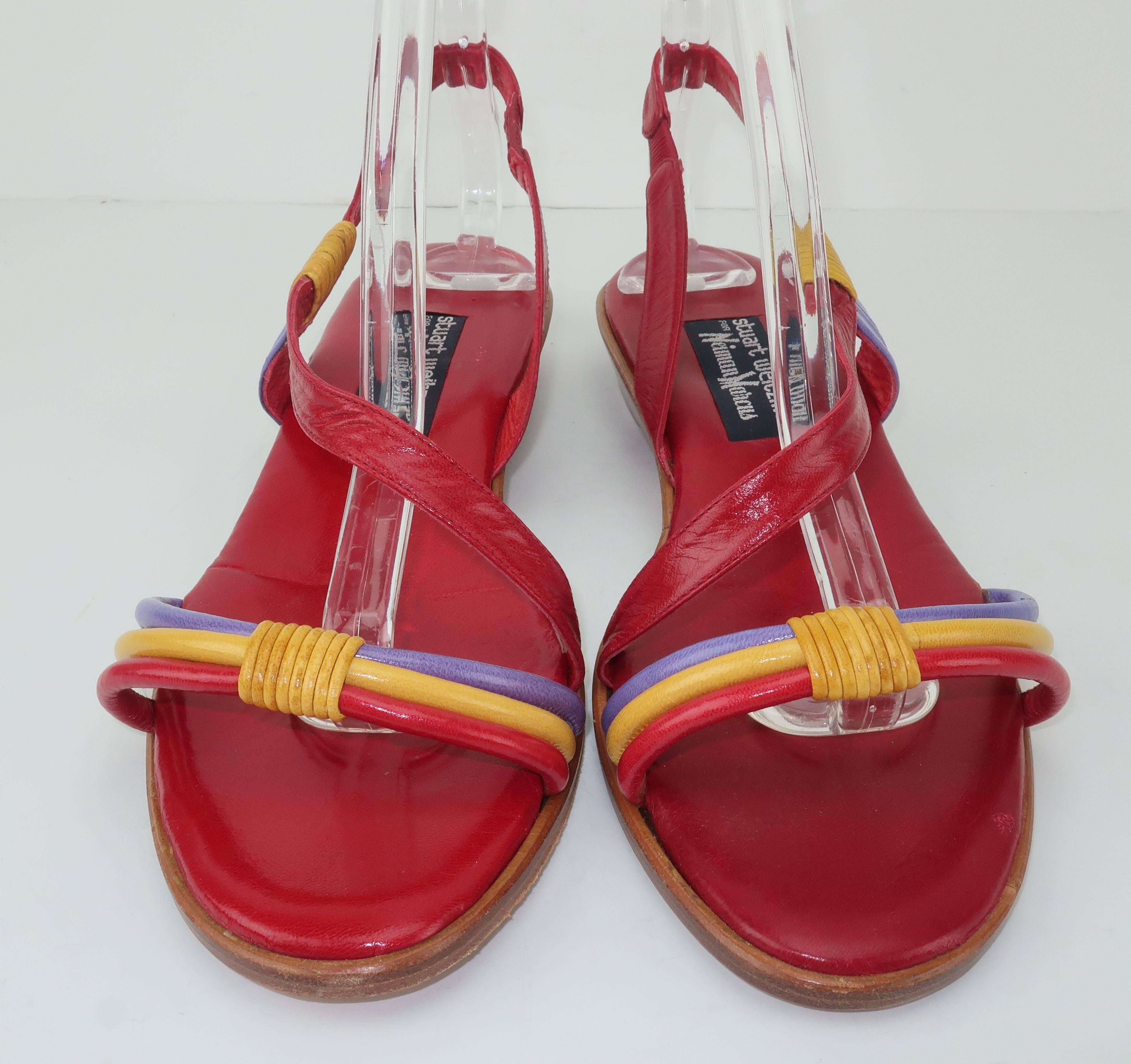 Stuart Weitzman Multi Color Leather Sandals  In New Condition In Atlanta, GA