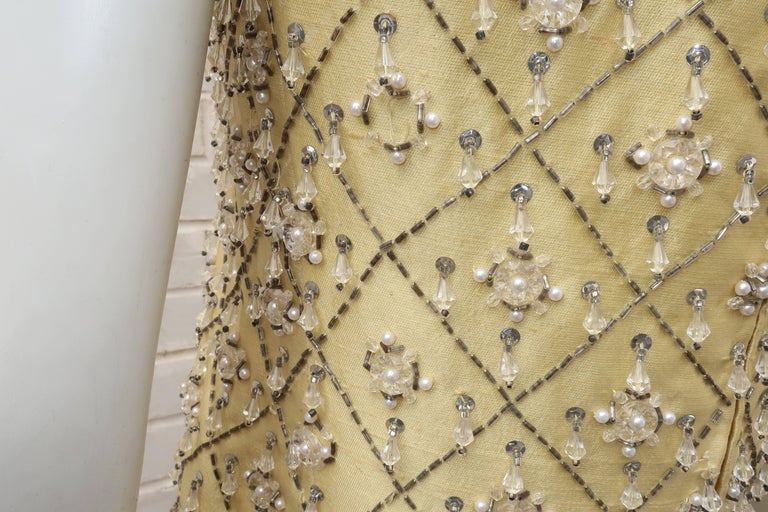 1970s Gino Charles Yellow Dress with Beading Detail