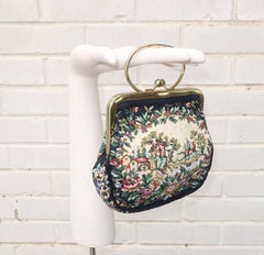 C.1960 Walborg Black Tapestry Handbag With Convertible Ring Handle