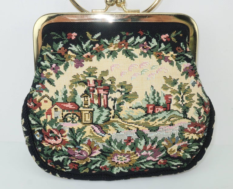 C.1960 Walborg Black Tapestry Handbag With Convertible Ring Handle at ...