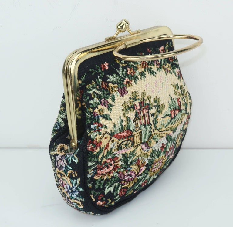 C.1960 Walborg Black Tapestry Handbag With Convertible Ring Handle at ...