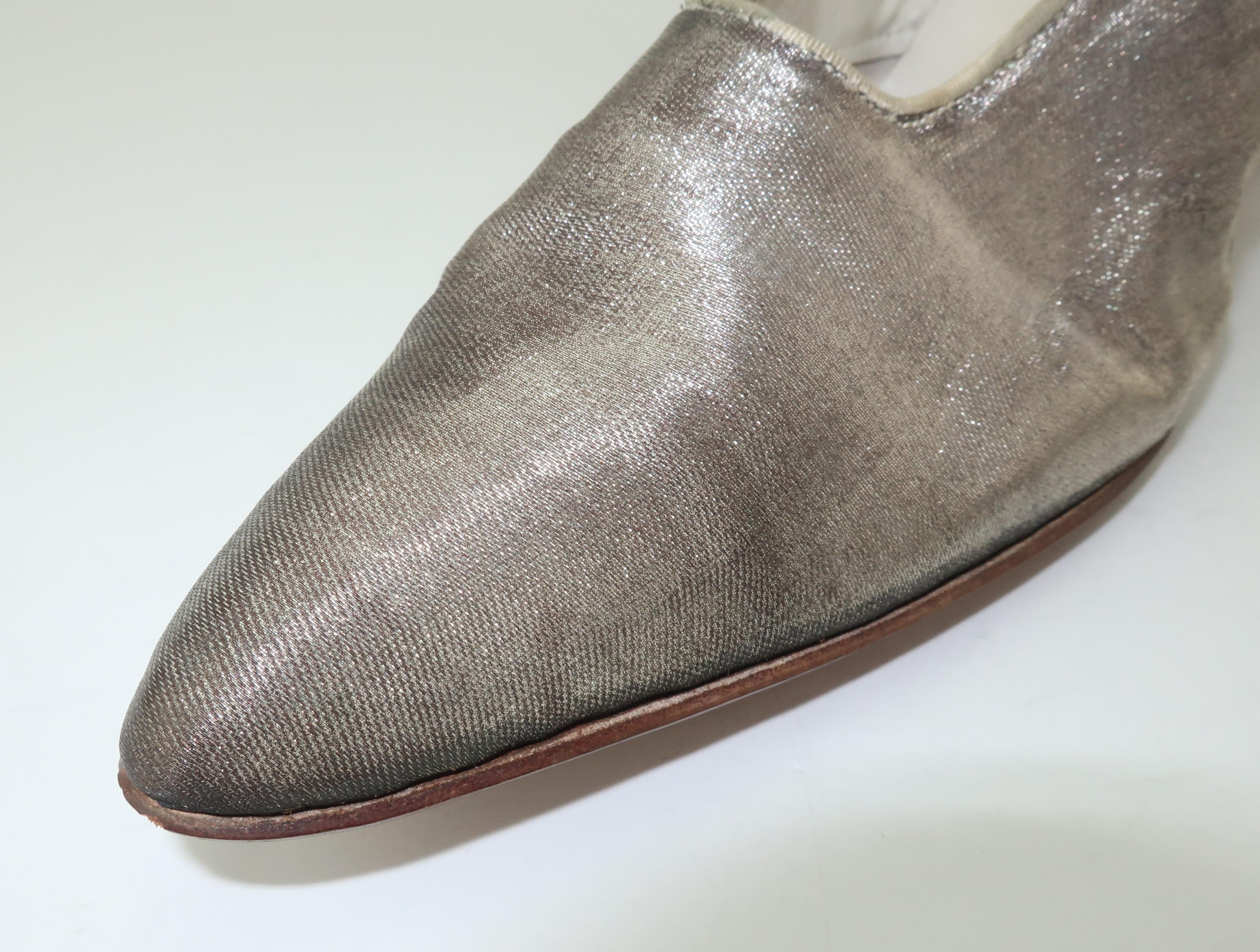 Art Deco 1920's Silver Metallic Flapper Shoes Sz 7.5-8N 4