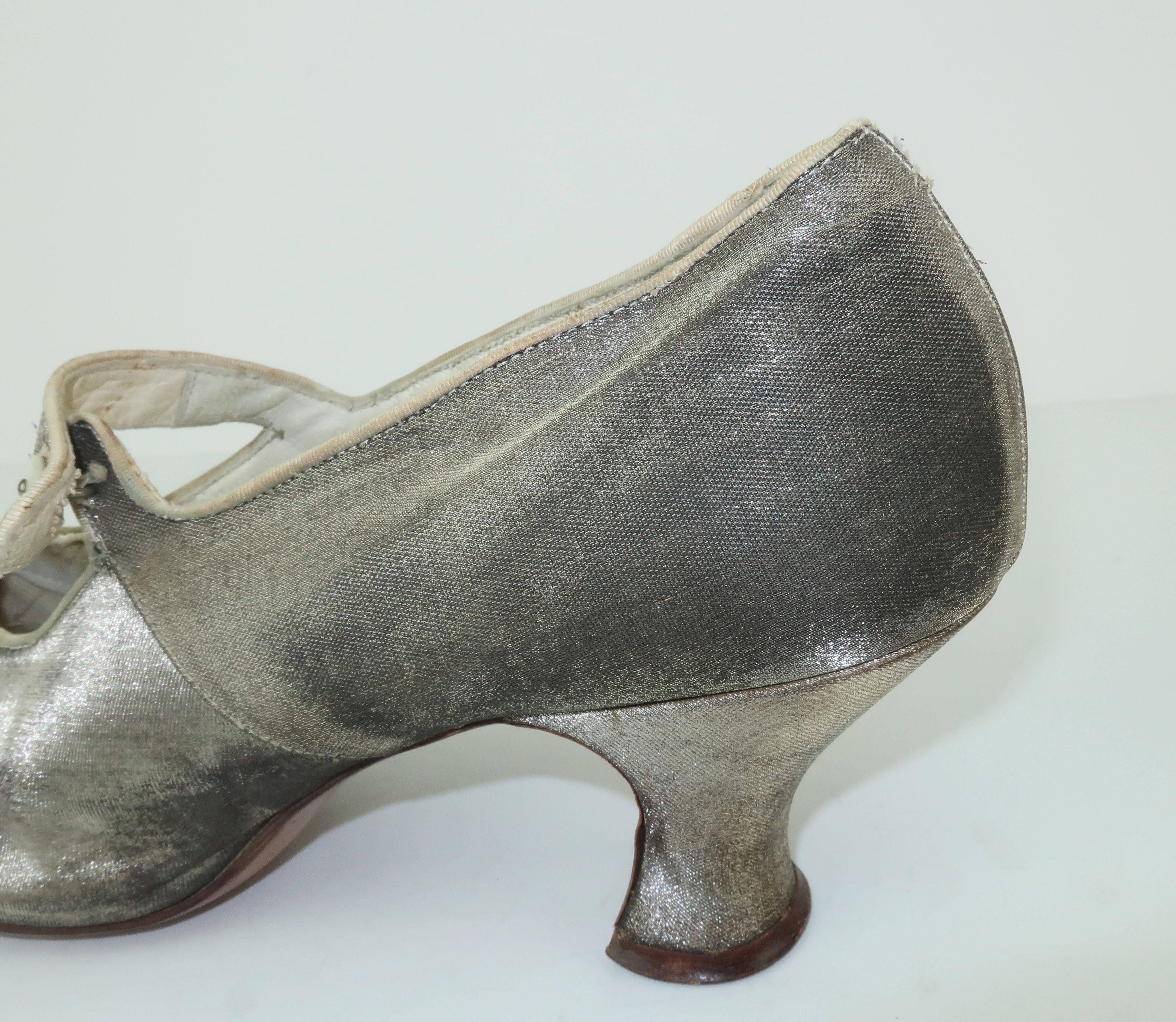 Art Deco 1920's Silver Metallic Flapper Shoes Sz 7.5-8N 5