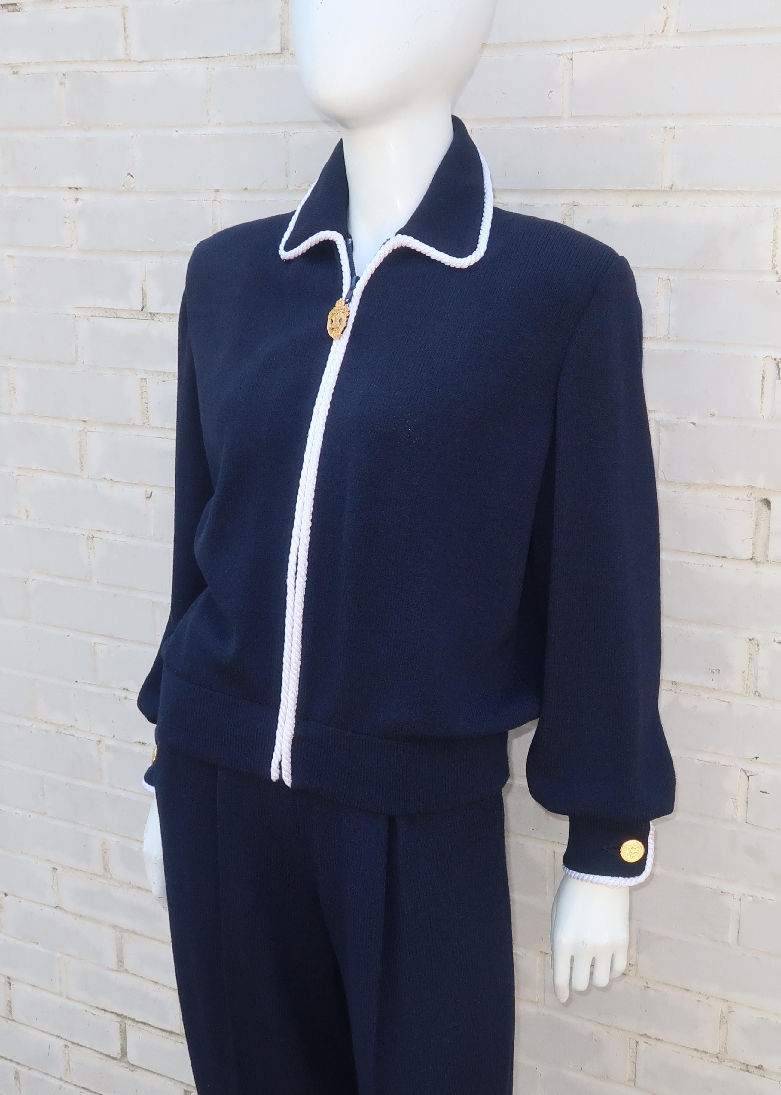 Sporty 1990's St. John Knit Nautical Blue Cardigan Lounge Suit 2