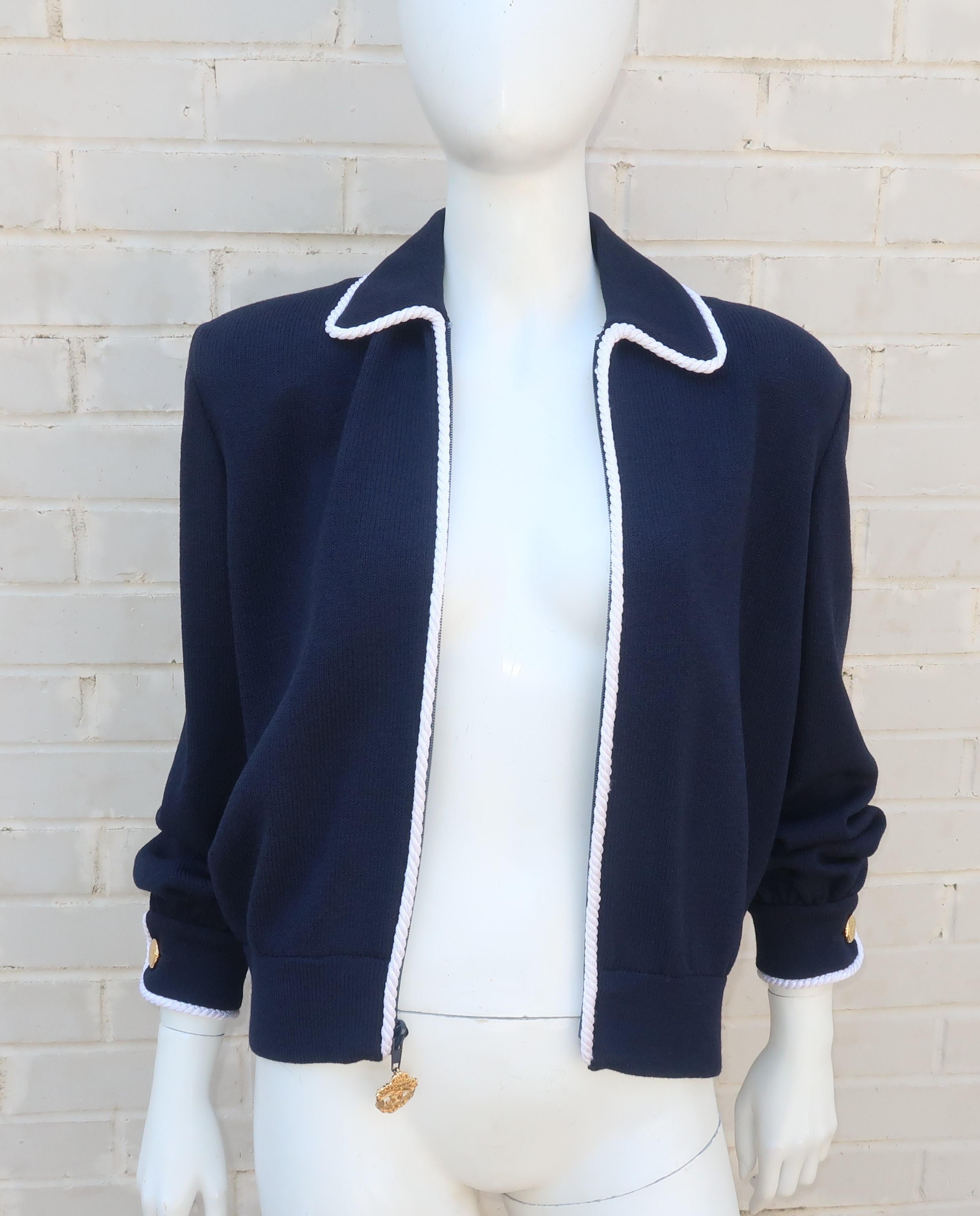 Sporty 1990's St. John Knit Nautical Blue Cardigan Lounge Suit 5