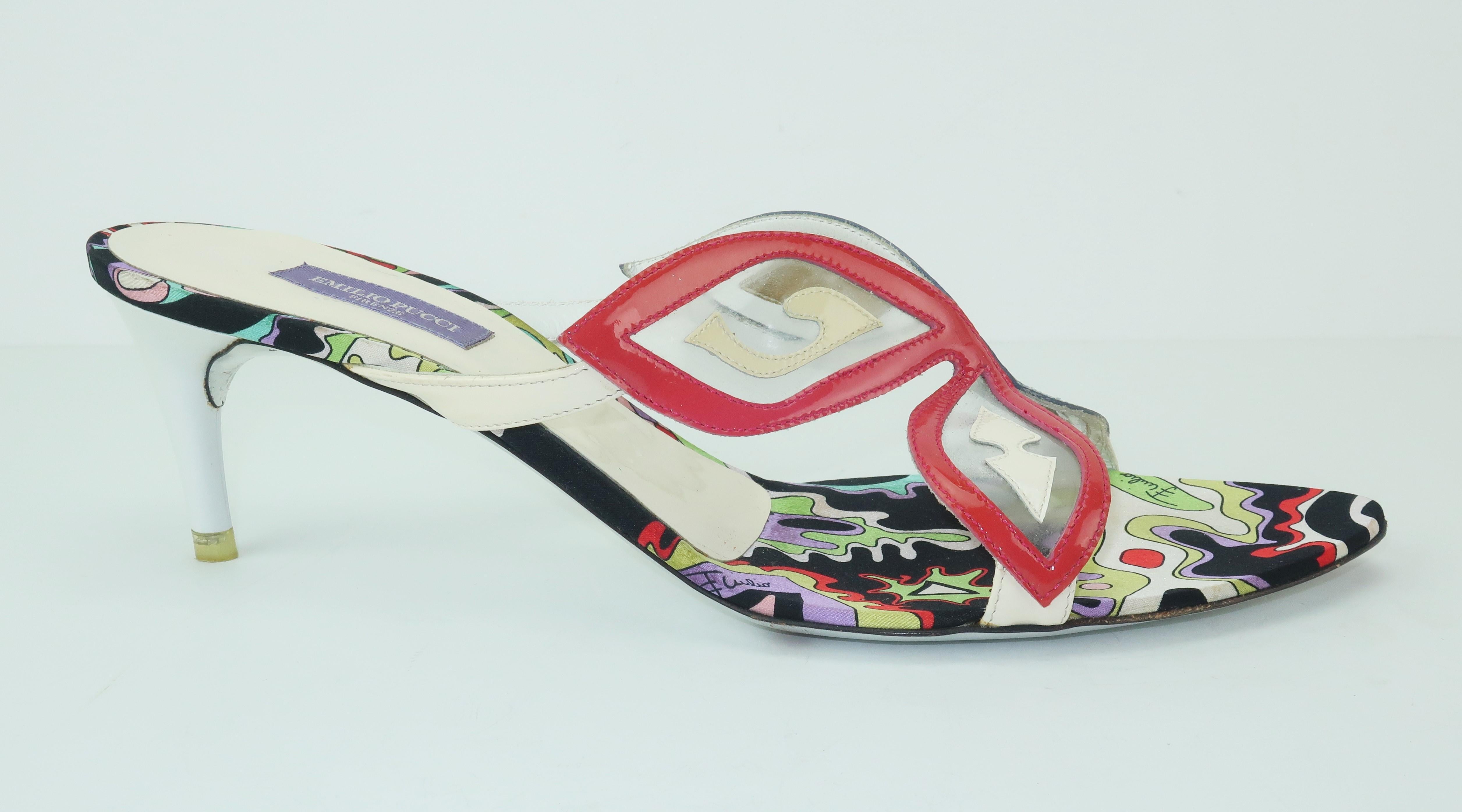 Brown Emilio Pucci Patent Leather Butterfly Mules Shoes Sz 39 1/2
