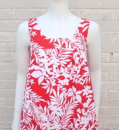 1970's Hilo Hattie's Red & White Hawaiian Floral Muumuu Dress