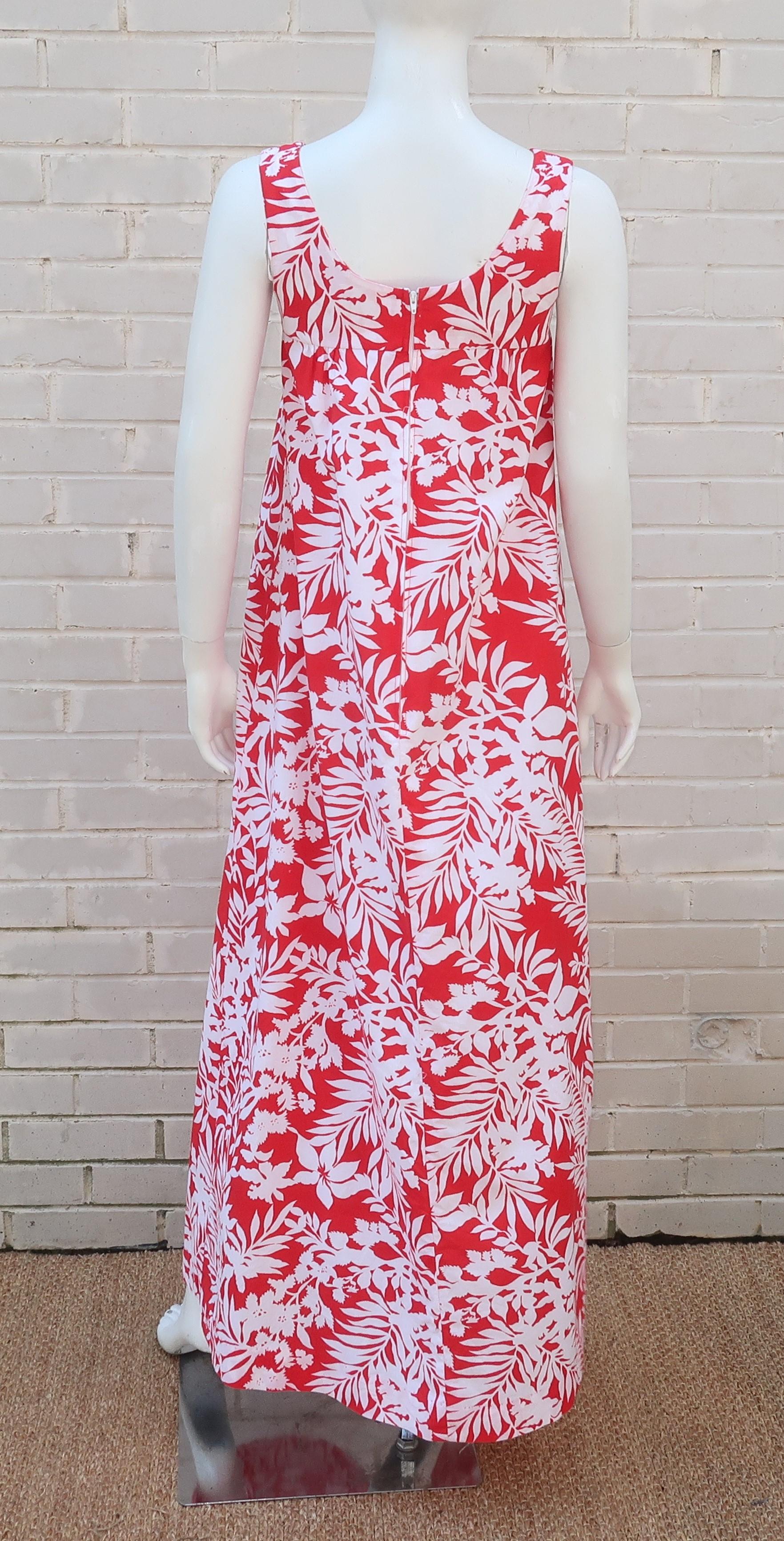 Women's 1970's Hilo Hattie's Red & White Hawaiian Floral Muumuu Dress