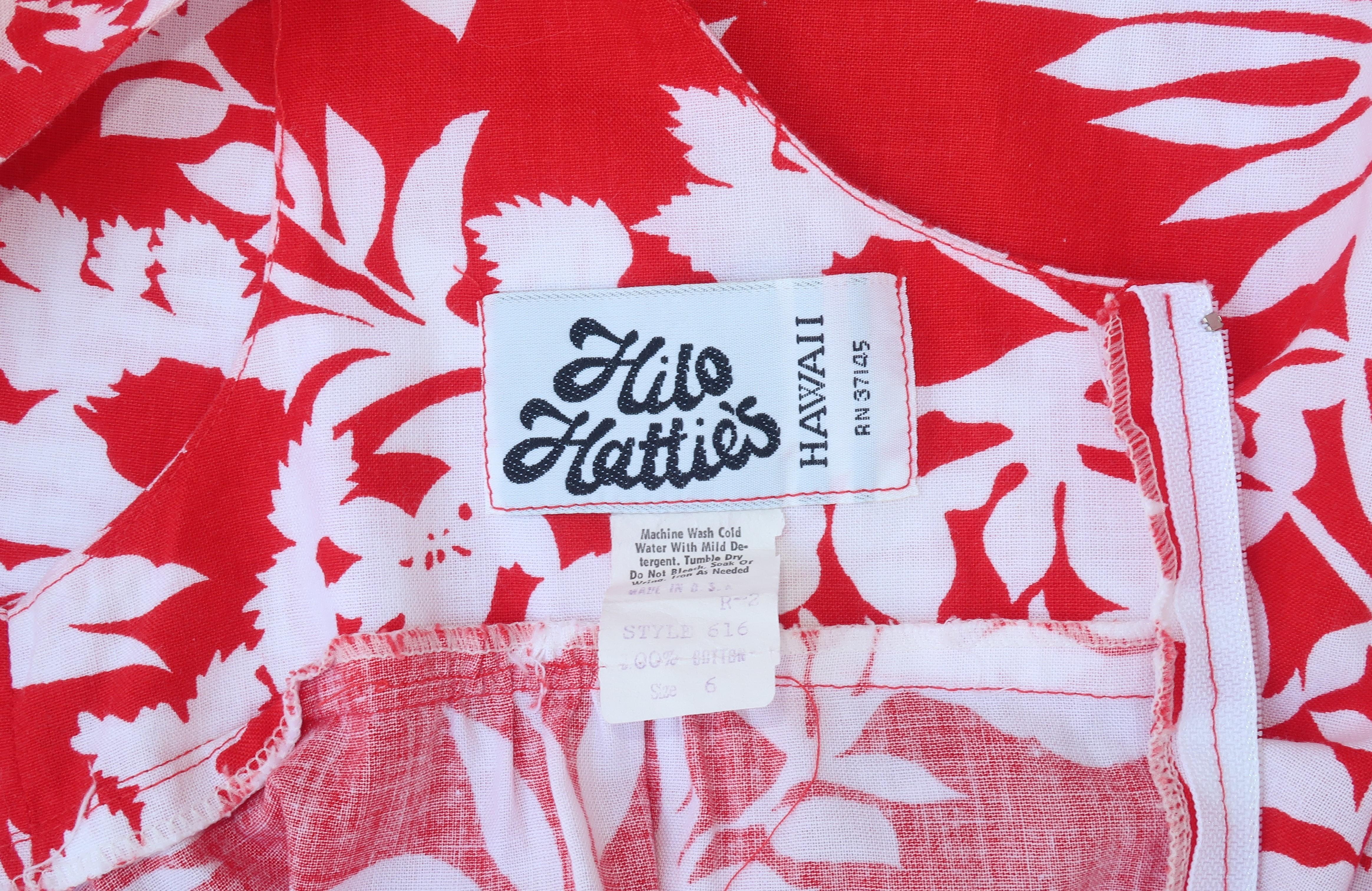 1970's Hilo Hattie's Red & White Hawaiian Floral Muumuu Dress 1