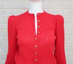 1970's St. John Lipstick Red Knit Cardigan Sweater