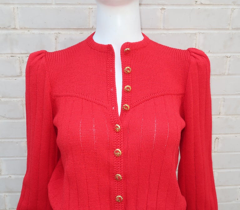 1970's St. John Lipstick Red Knit Cardigan Sweater at 1stDibs