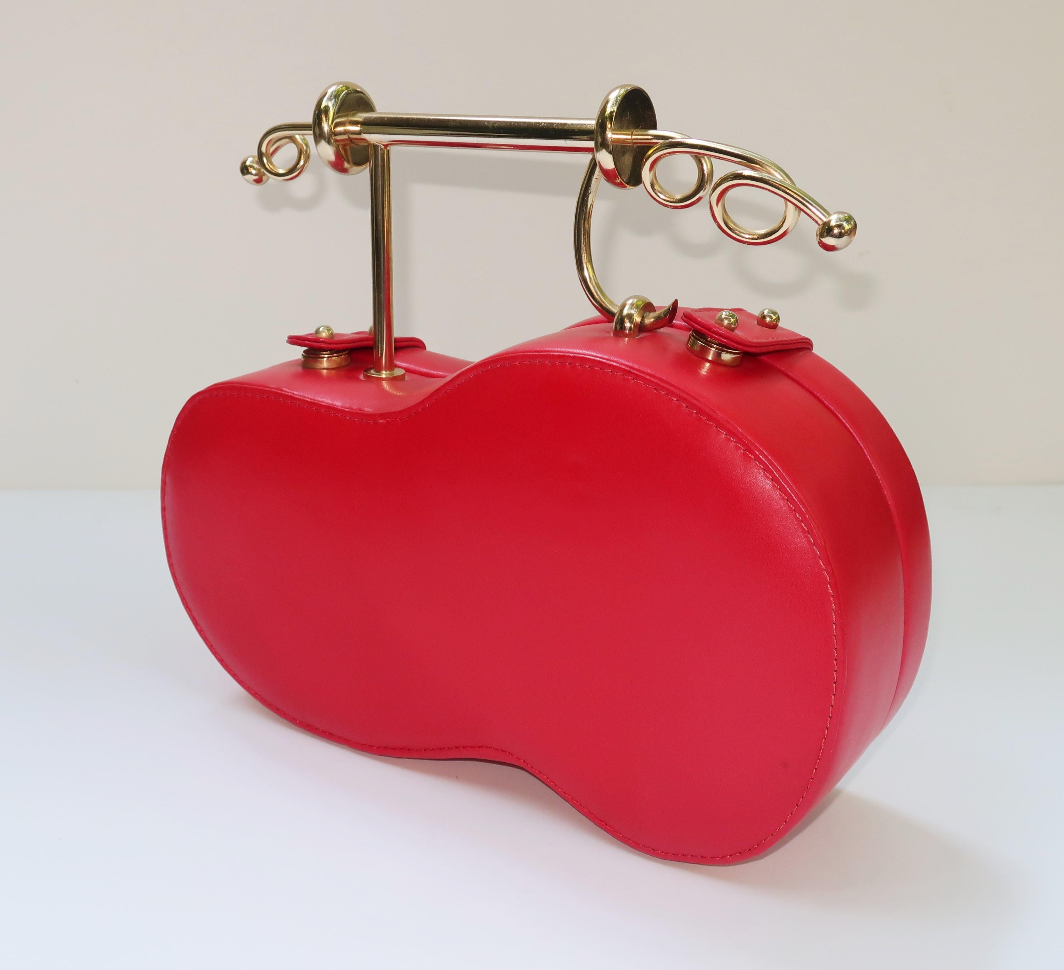 Freon Firenze Italian Red Leather Handbag With Unique Handle 1