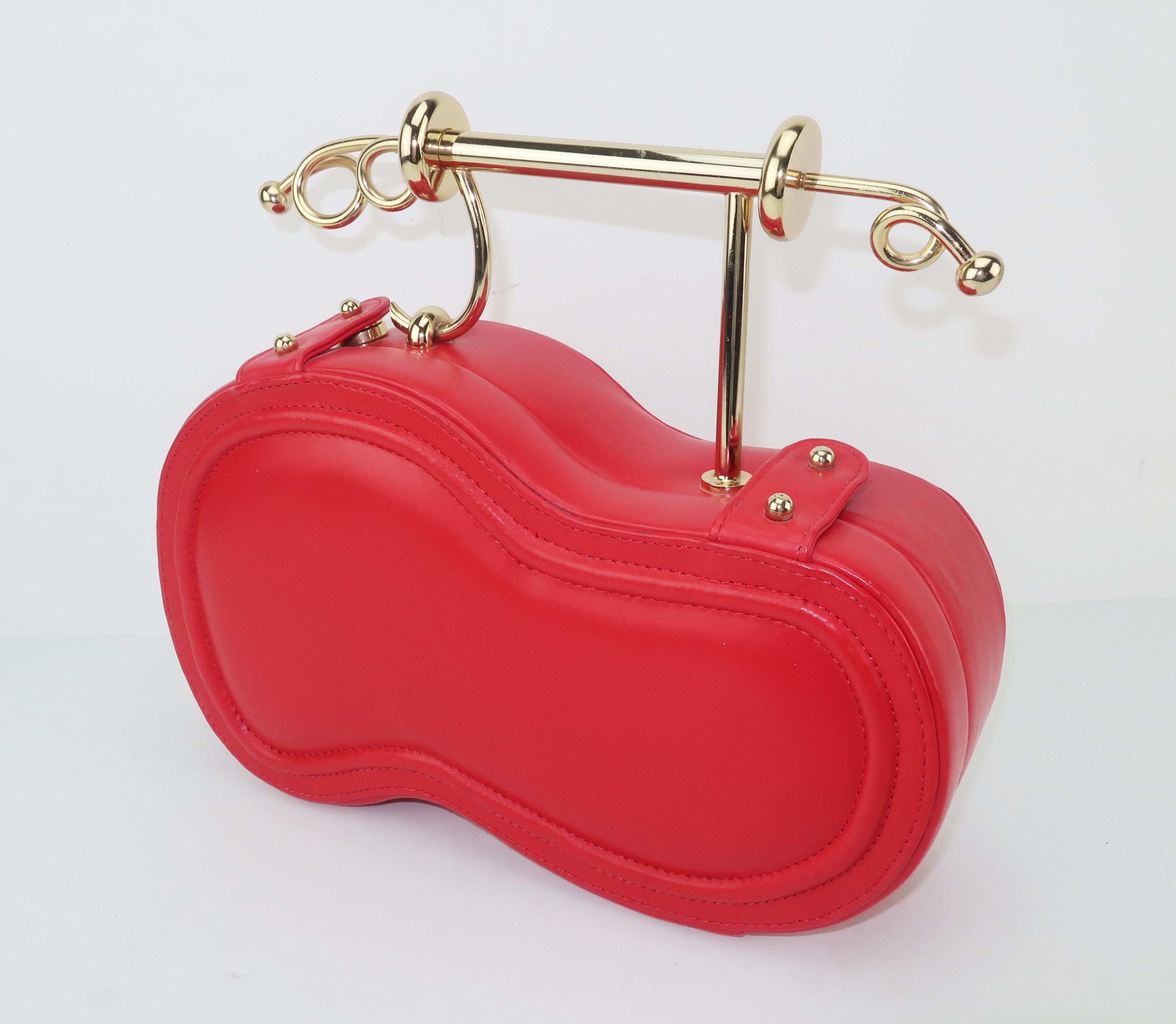 Women's Freon Firenze Italian Red Leather Handbag With Unique Handle