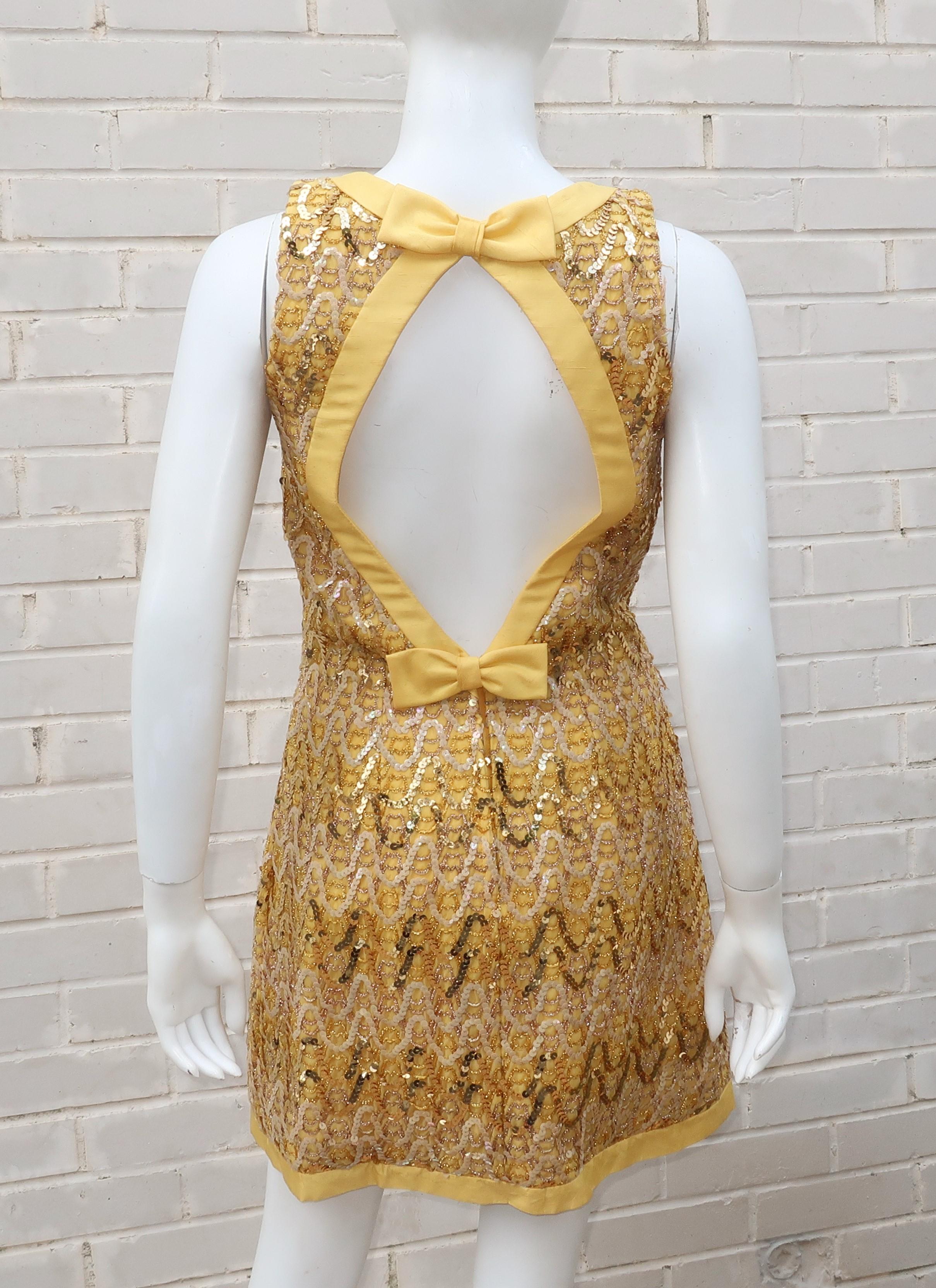 1980's Yellow & Red Shantung Silk Sequin Dress & Trench Coat Set 3