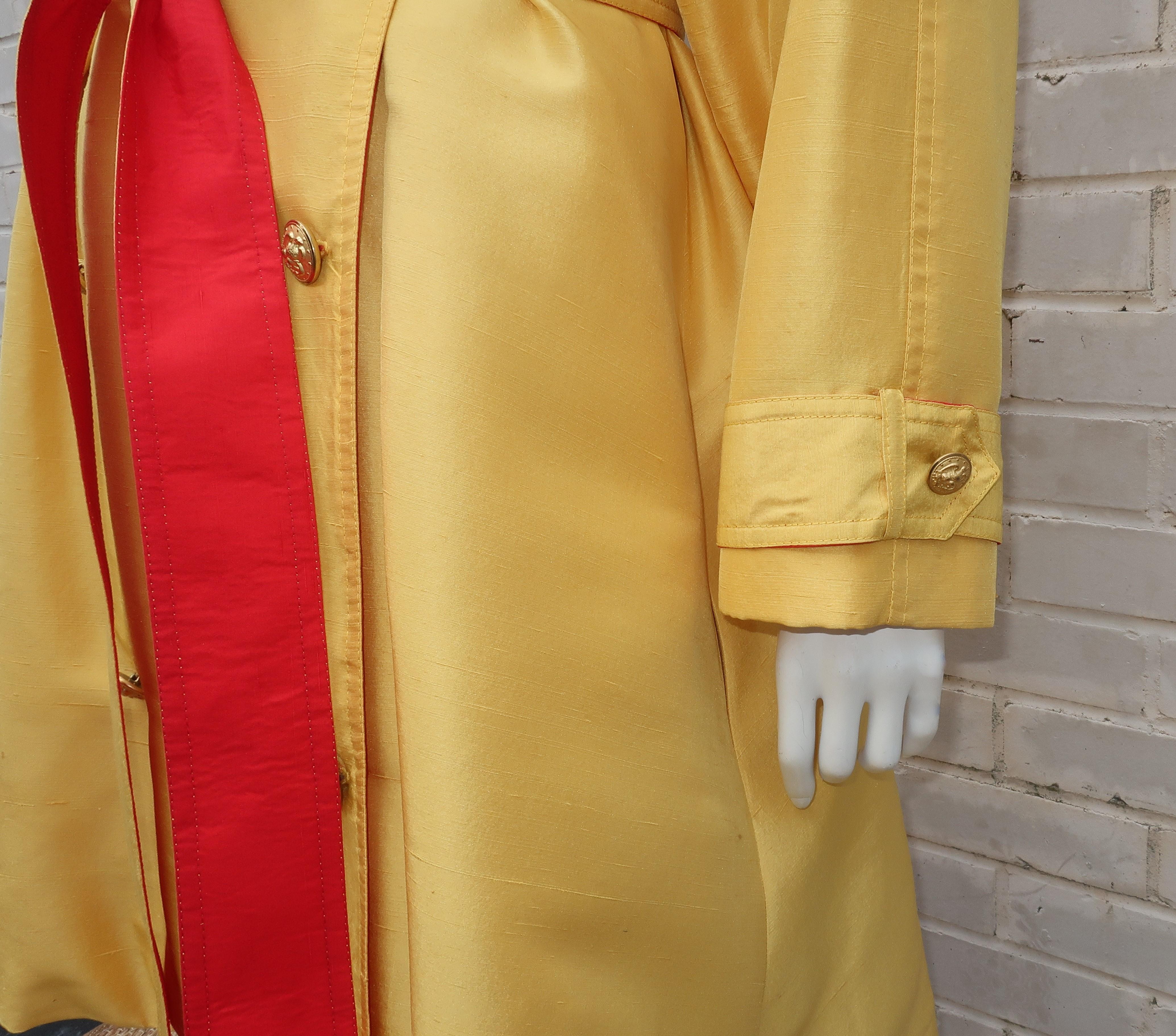 1980's Yellow & Red Shantung Silk Sequin Dress & Trench Coat Set 5