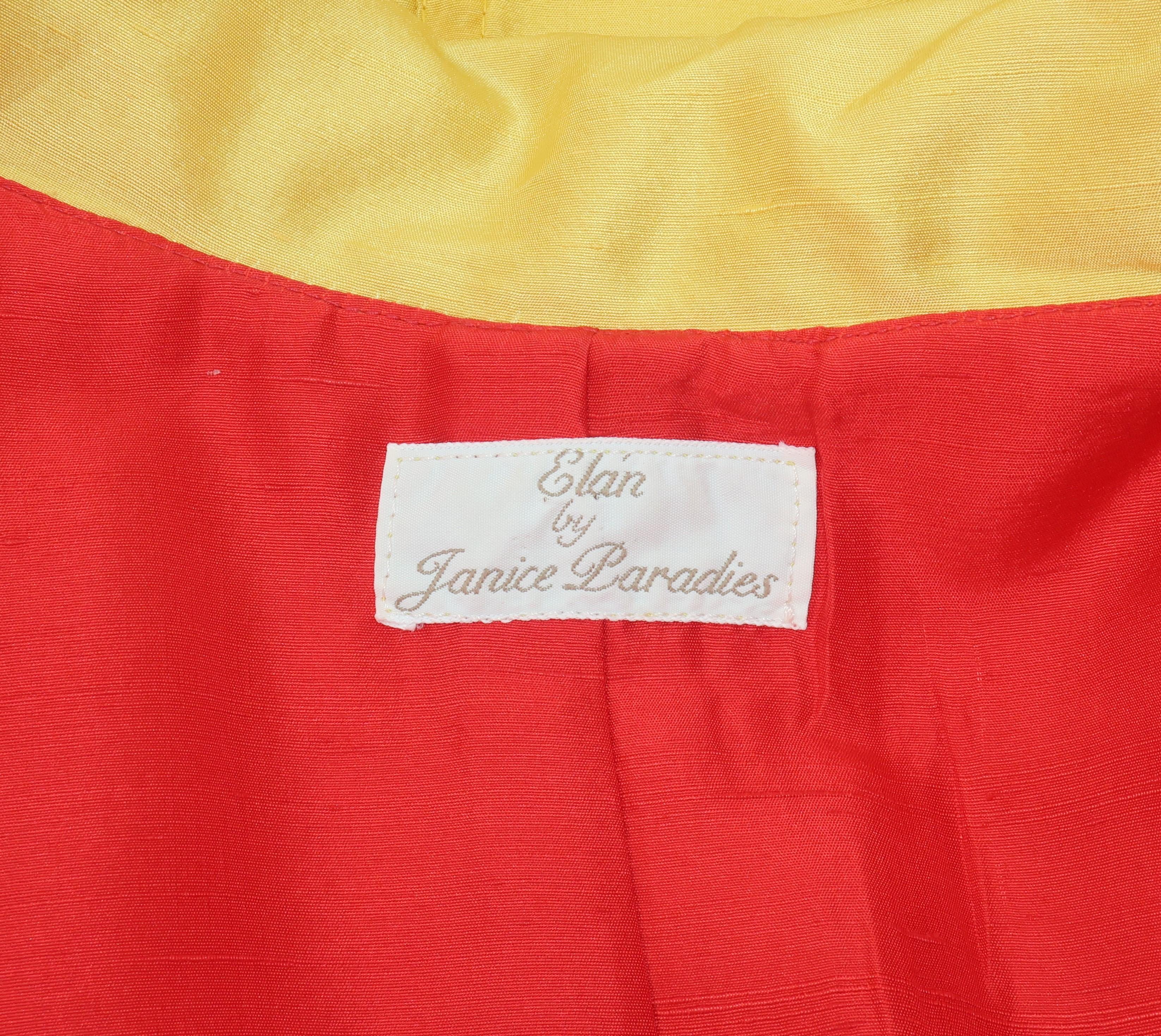 1980's Yellow & Red Shantung Silk Sequin Dress & Trench Coat Set 8