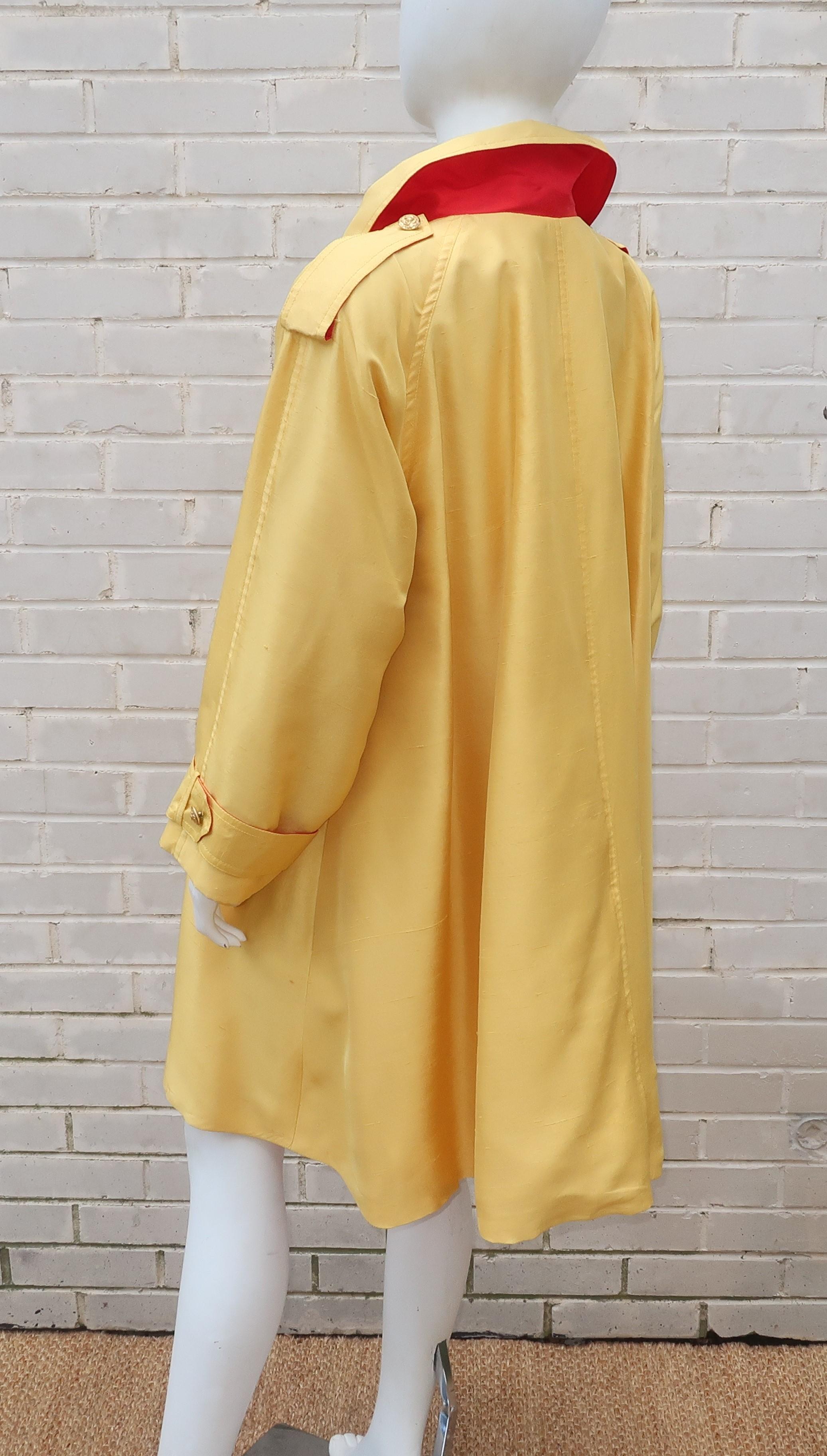 1980's Yellow & Red Shantung Silk Sequin Dress & Trench Coat Set 7