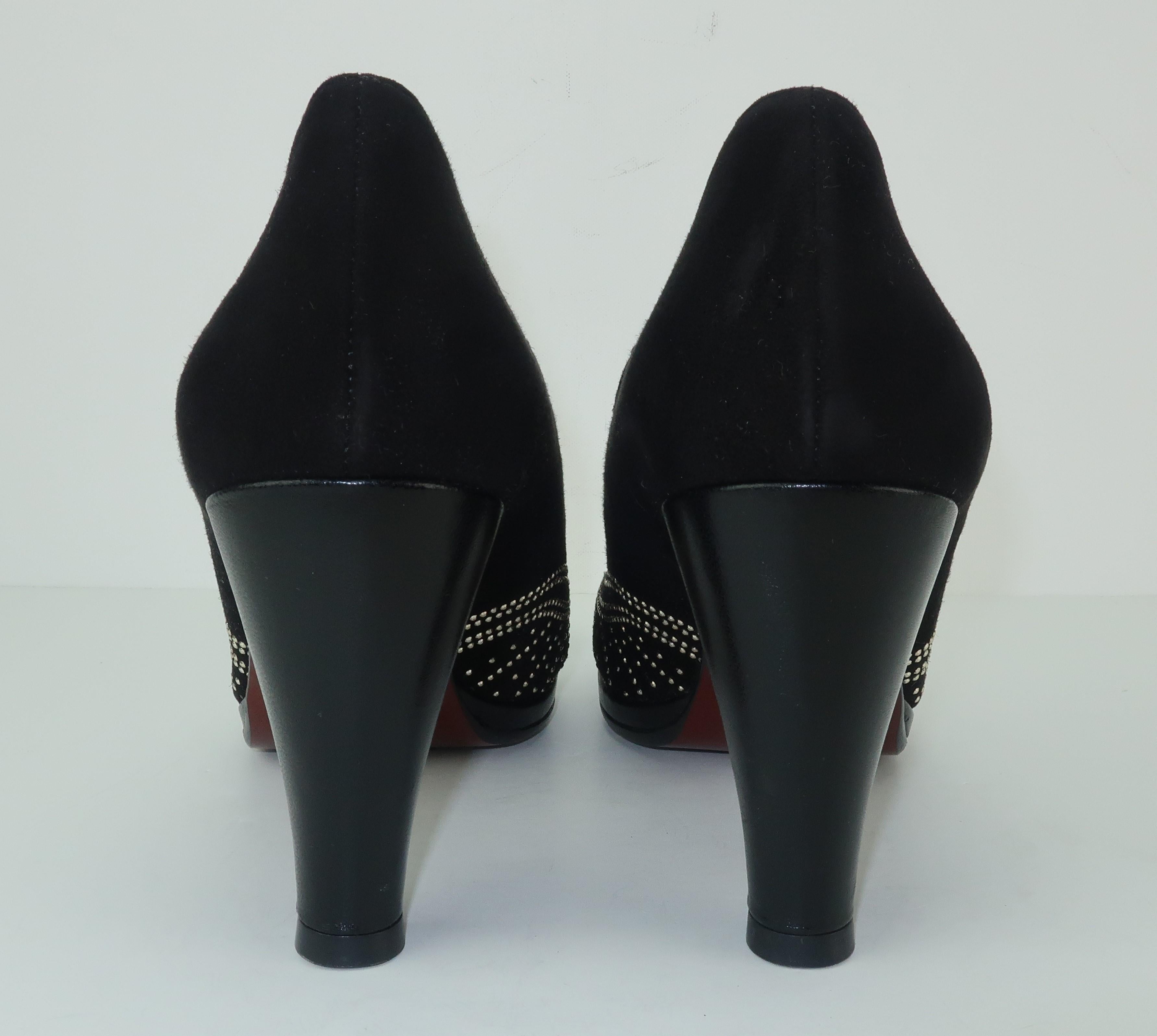 Chie Mihara Black Suede Art Deco Style T Strap Shoes Sz 38 1