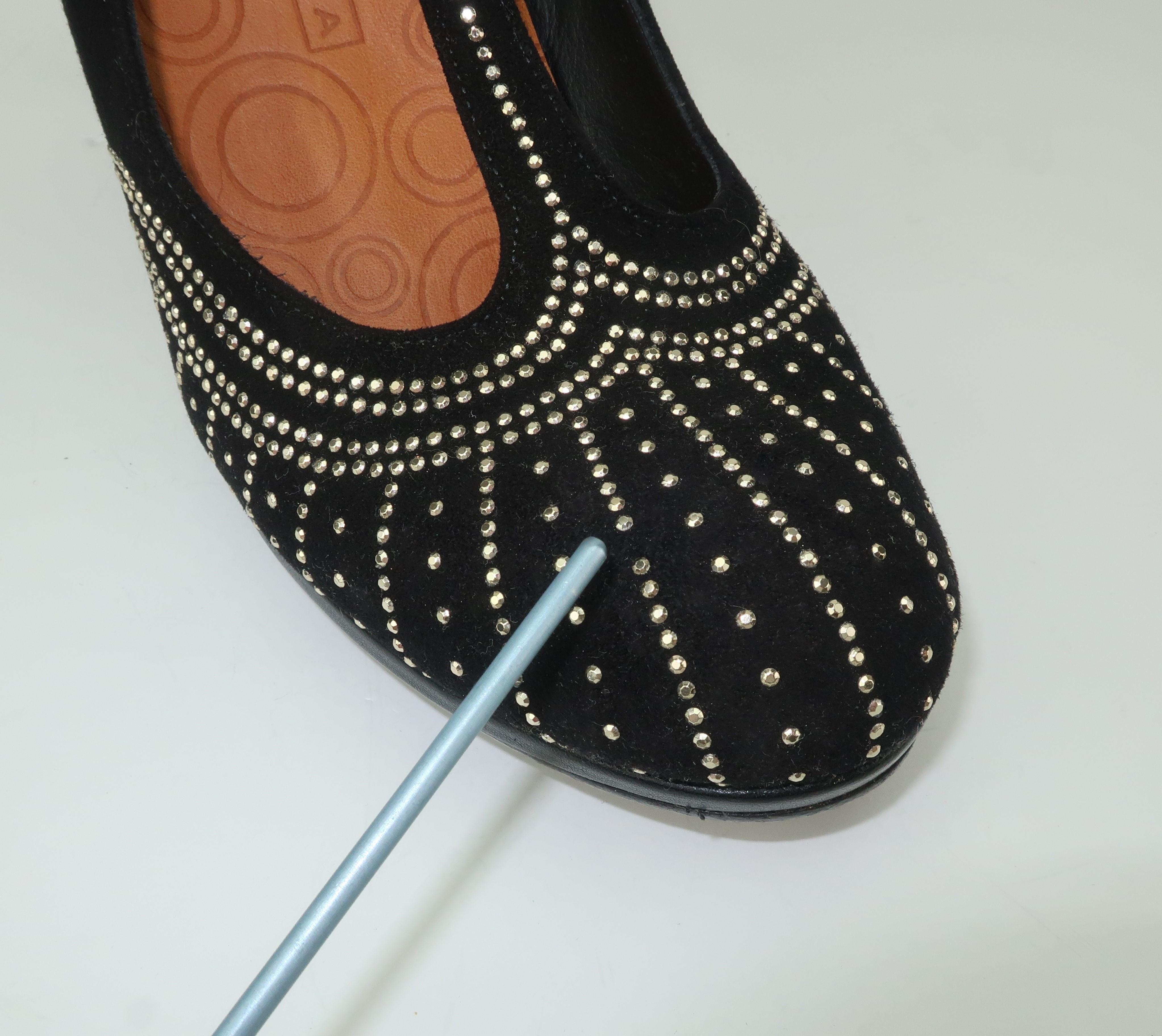 Chie Mihara Black Suede Art Deco Style T Strap Shoes Sz 38 5