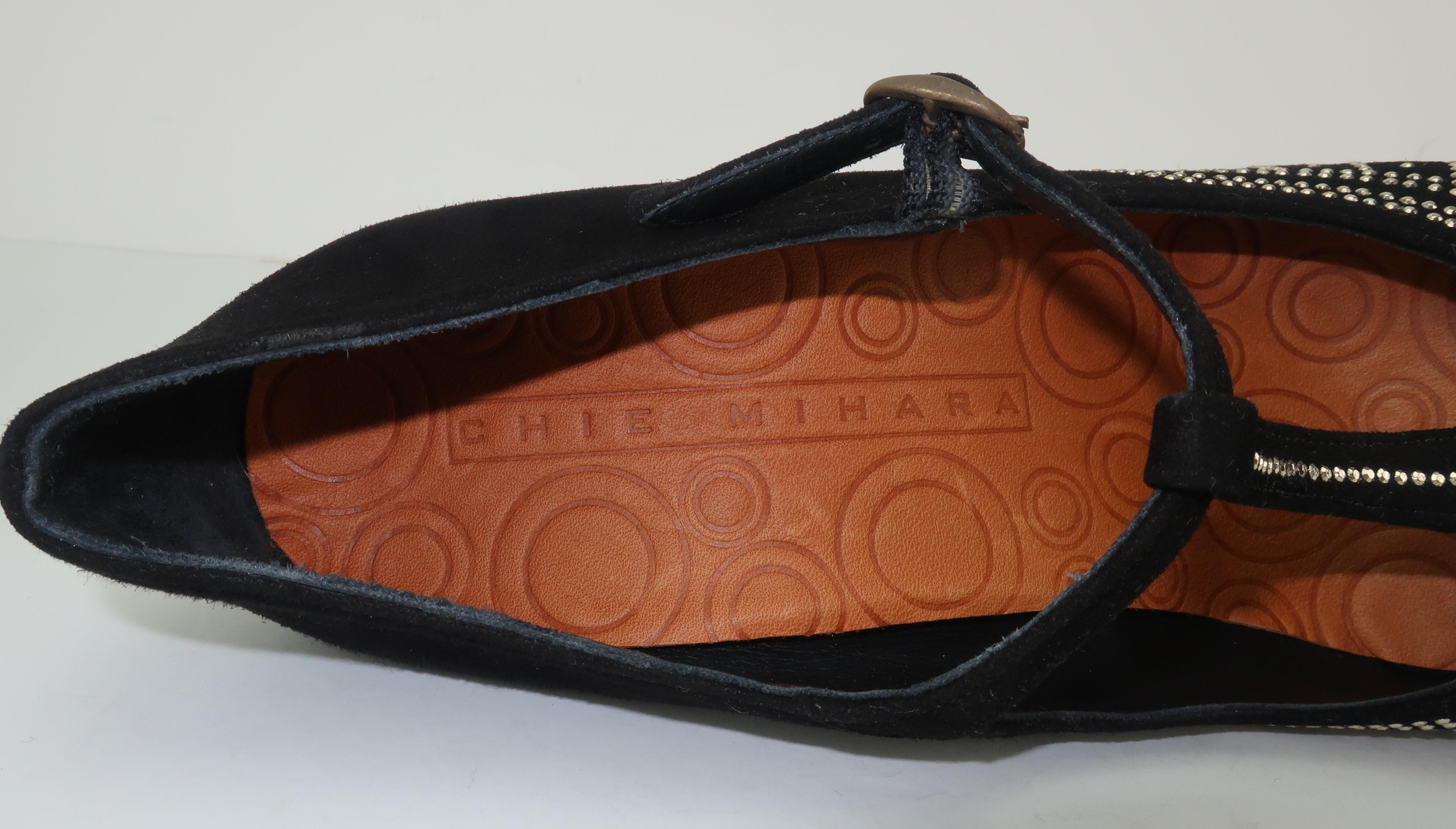 Chie Mihara Black Suede Art Deco Style T Strap Shoes Sz 38 3